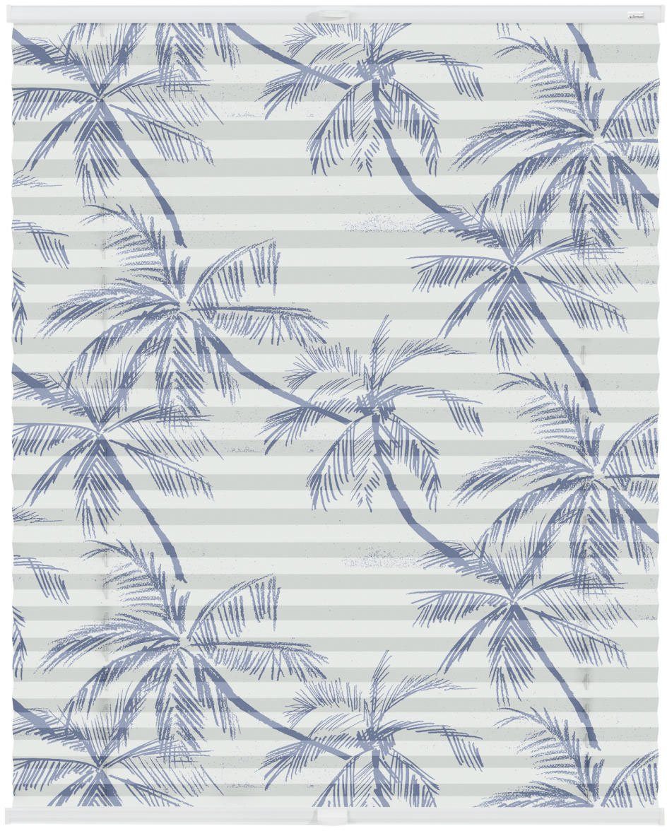 LICHTBLICK Plissé Klemmfix, zonder boren, ondoorzichtig, Blueprint Palms - blauw (1 stuk)