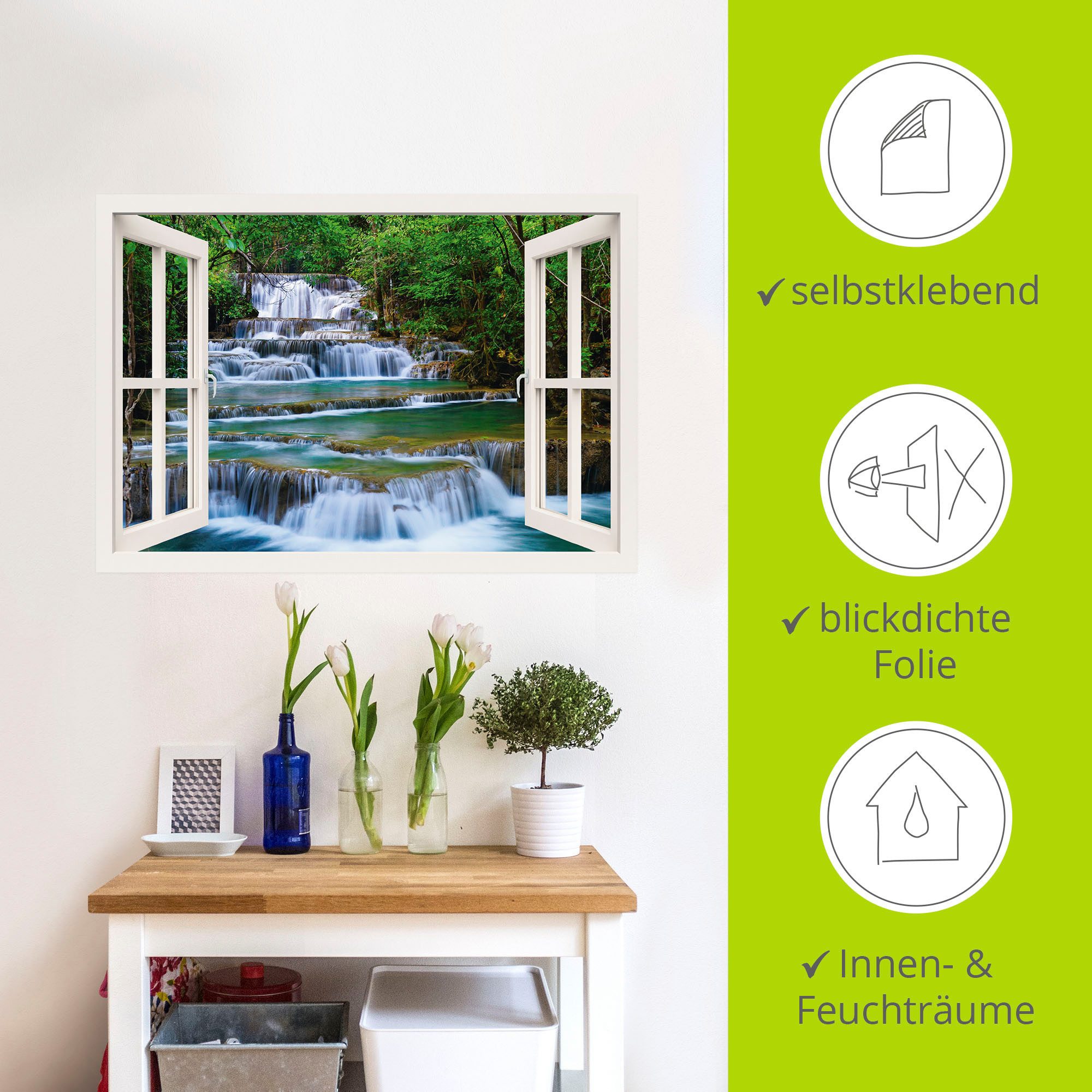 Artland Artprint Blik uit het venster waterval in Kanchanaburi als artprint op linnen, poster, muursticker in verschillende maten