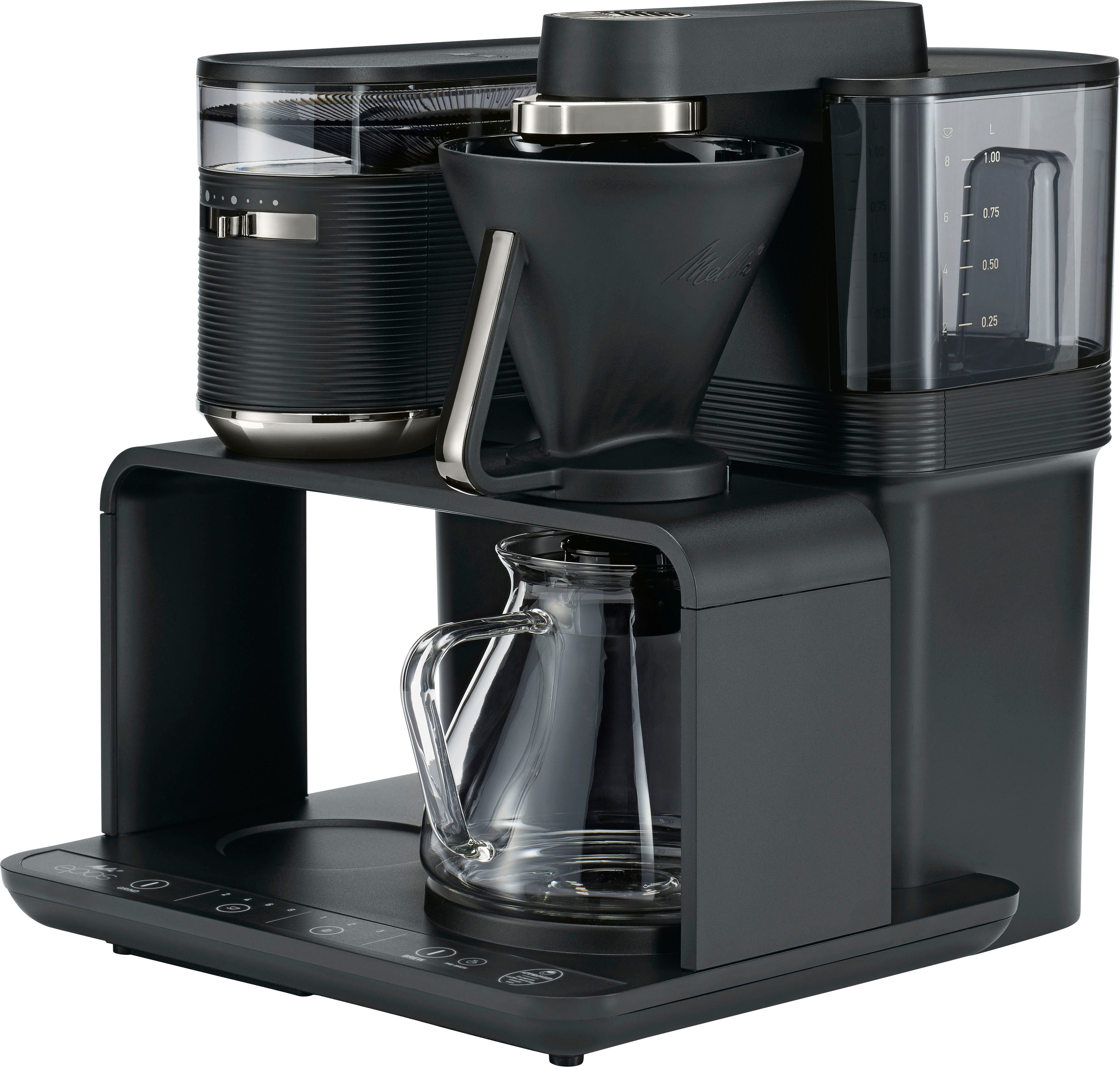 Melitta Koffiezetapparaat met bonenmaler EPOS® 1024-04, 1 l, Zwart/goudkleur, 360° draaibare watertuit