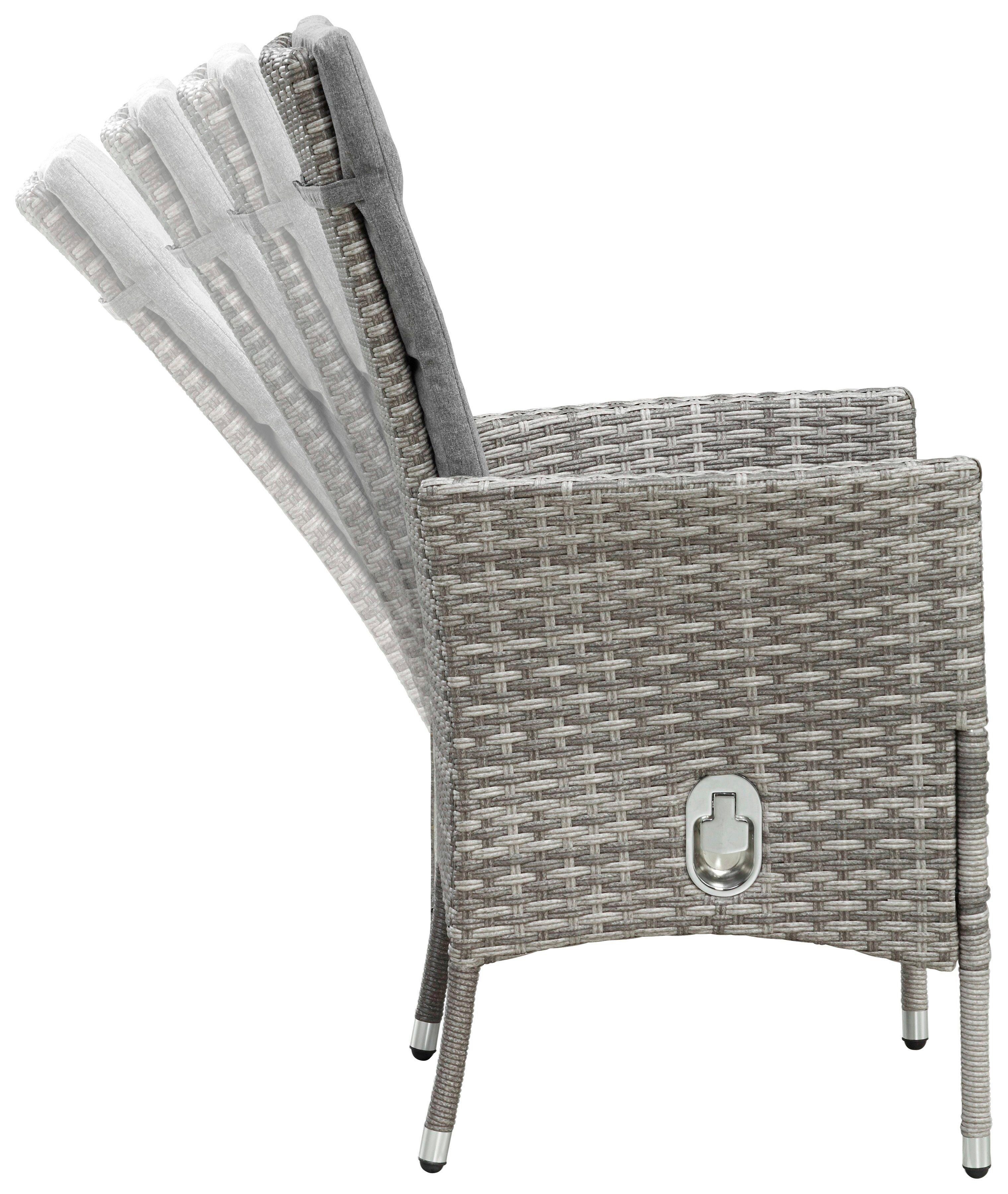 KONIFERA Tuin-eethoek Balkonset "Belluno" Polyrattan, stoelen zijn traploos verstelbaar, grijs, staal (set, 5-delig)