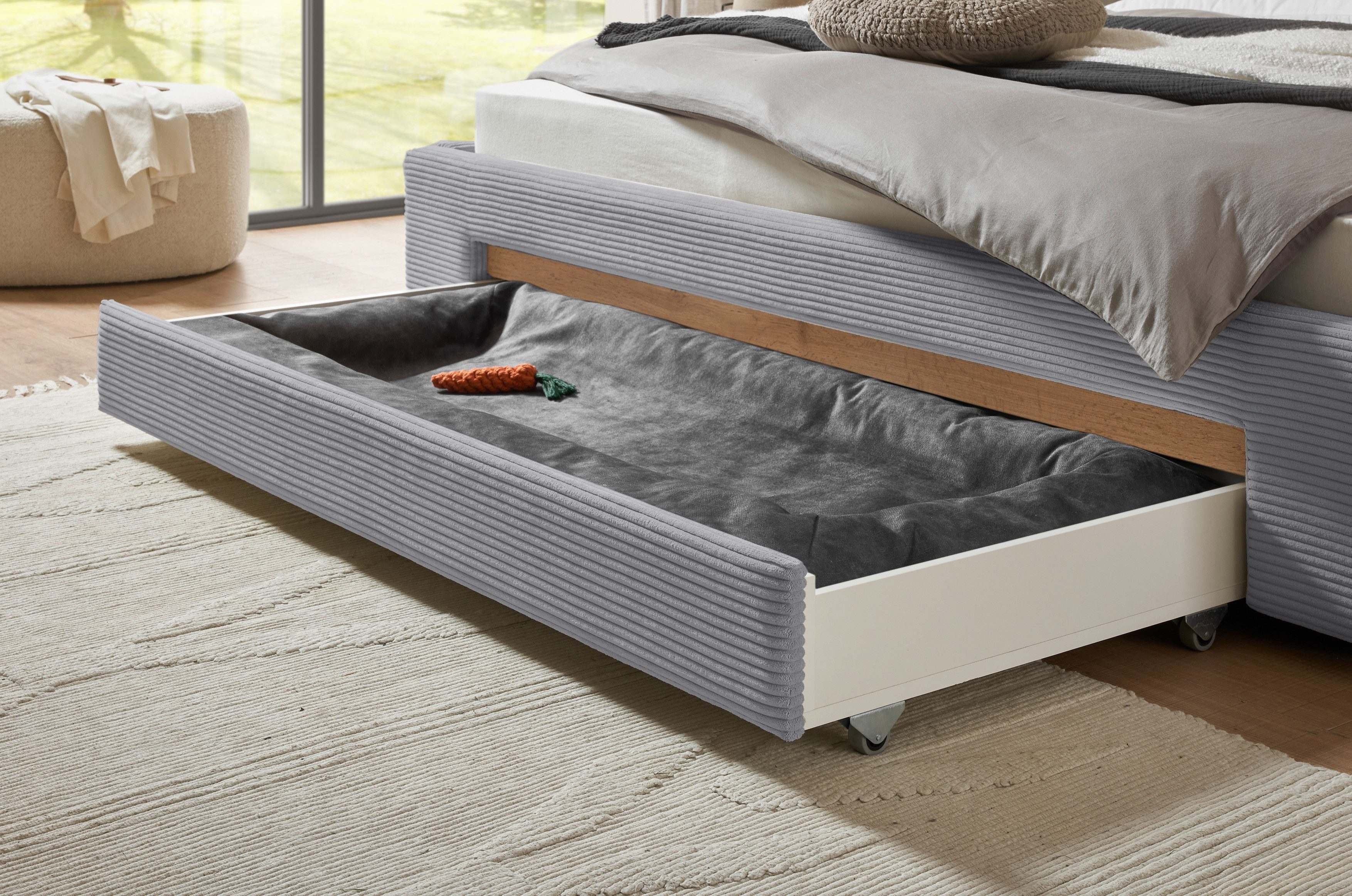 INOSIGN Gestoffeerd bed CiTY/GiRON, bedframe met bedlade, gestoffeerd opbergbed met hondenbed of opberglade, bekleding van corduroy of linnenlook