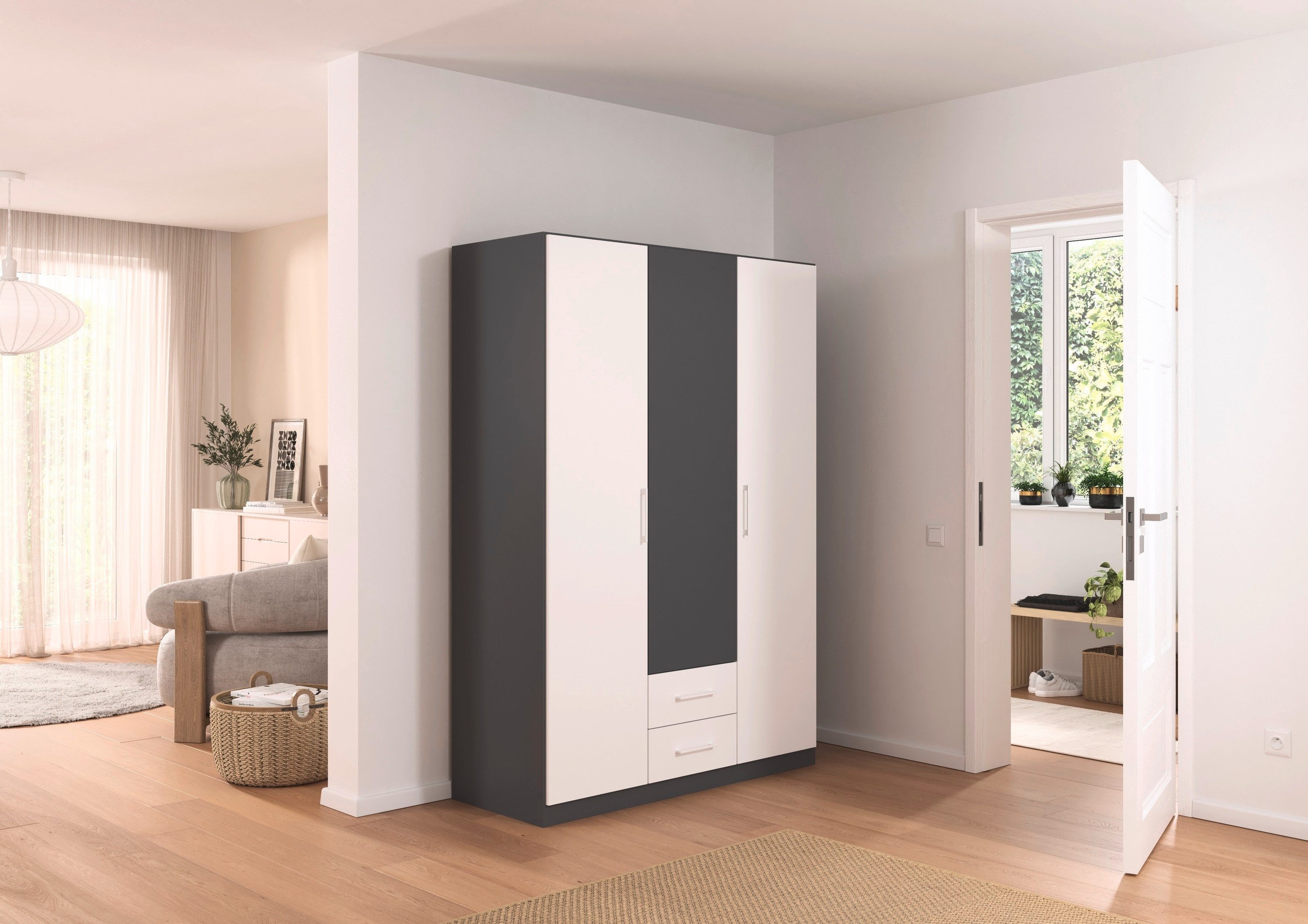 rauch Draaideurkast Kledingkast garderobe KREFELD optioneel met spiegel met 3 greepvarianten, incl. praktische lades made in germany