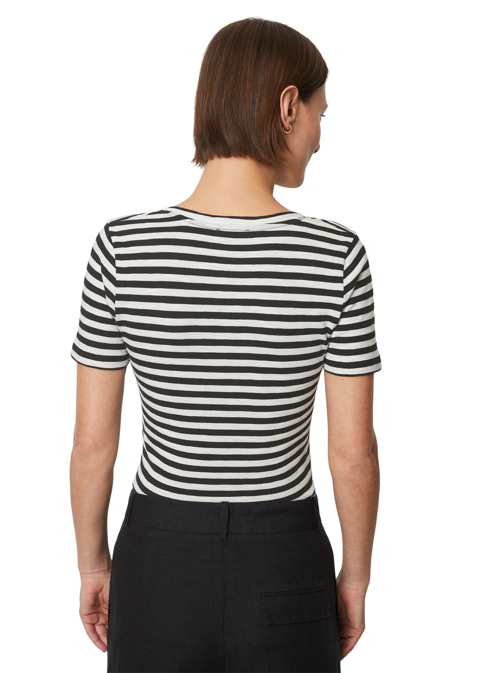 Marc O'Polo T-shirt afgeronde v-hals losgebreide slub-jersey kwaliteit