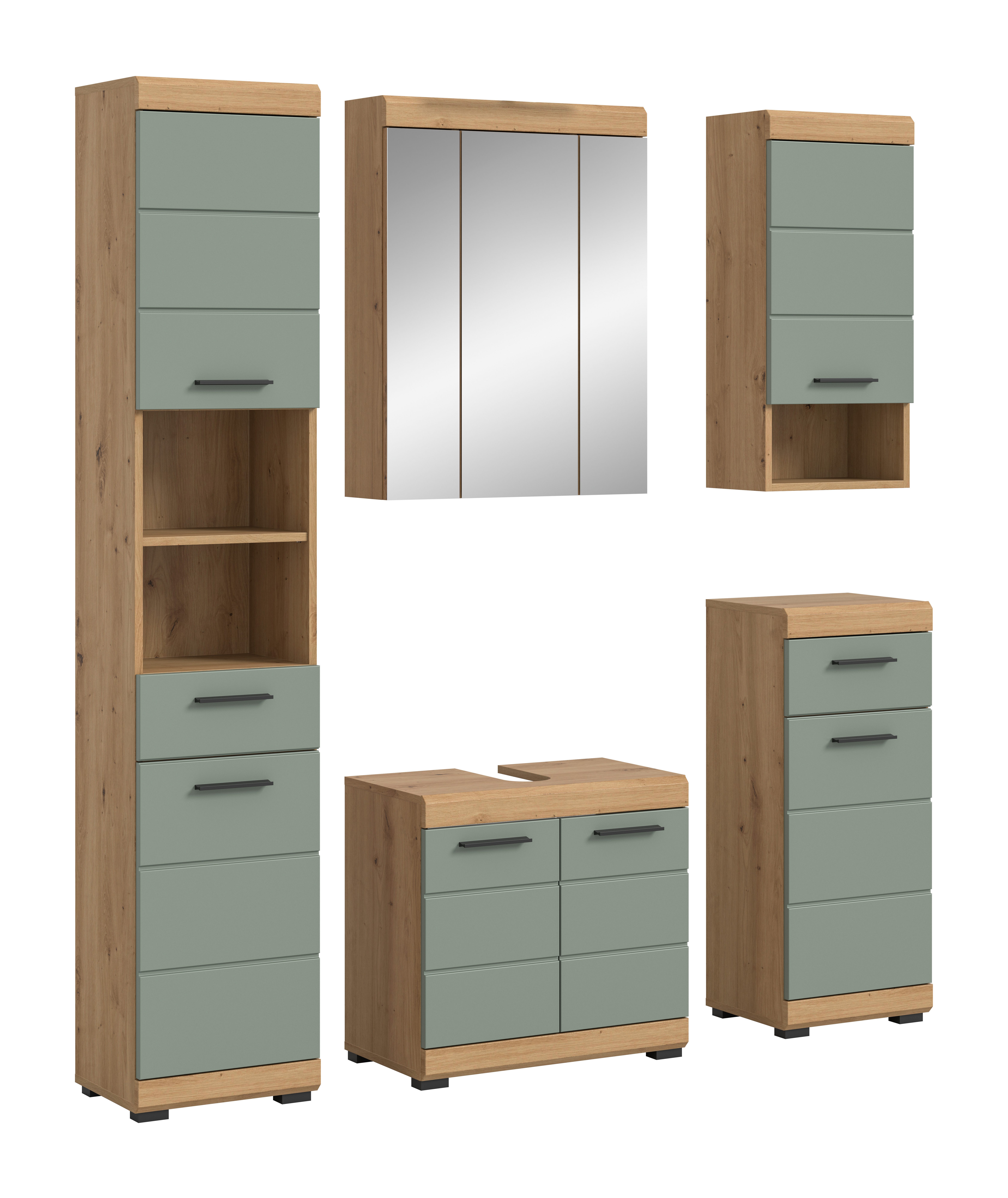INOSIGN Badkamerserie Siena, 5-delig, bestaande uit: Hoge kast, WBU, spiegelkast, onderkast, hangkast (set, 5 stuks) badmeubelsets