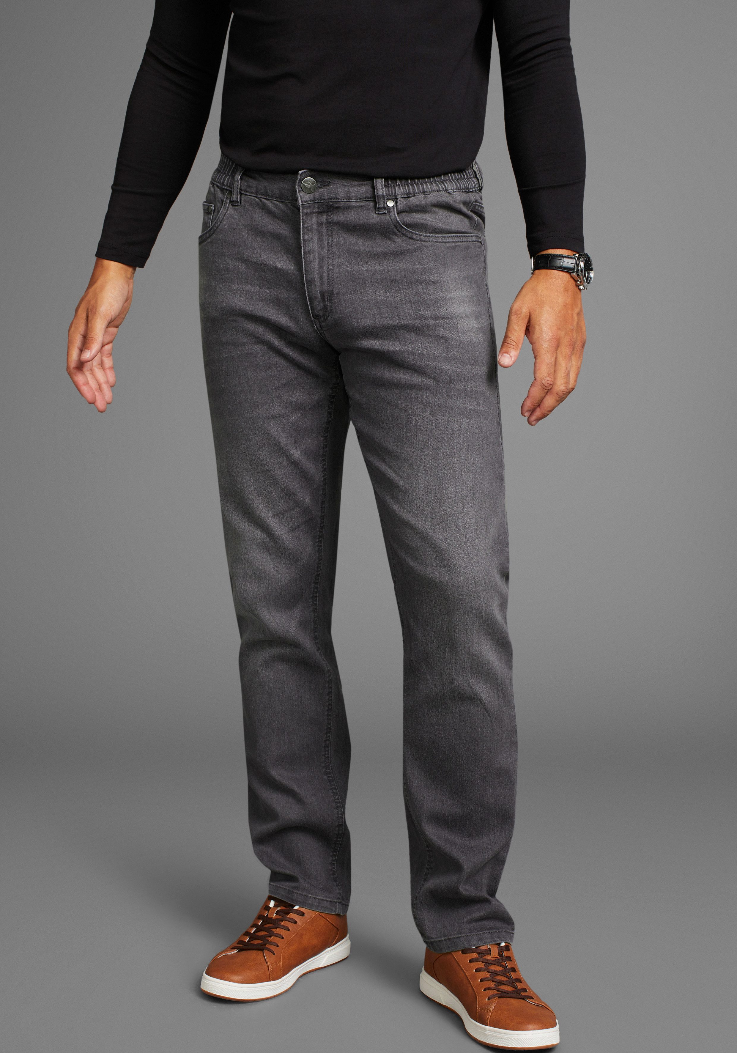 Arizona Jeans met elastische band Paul elastische tailleband, comfort-fit, rechte pijpsnit heren jeans maat 66-kort grijs