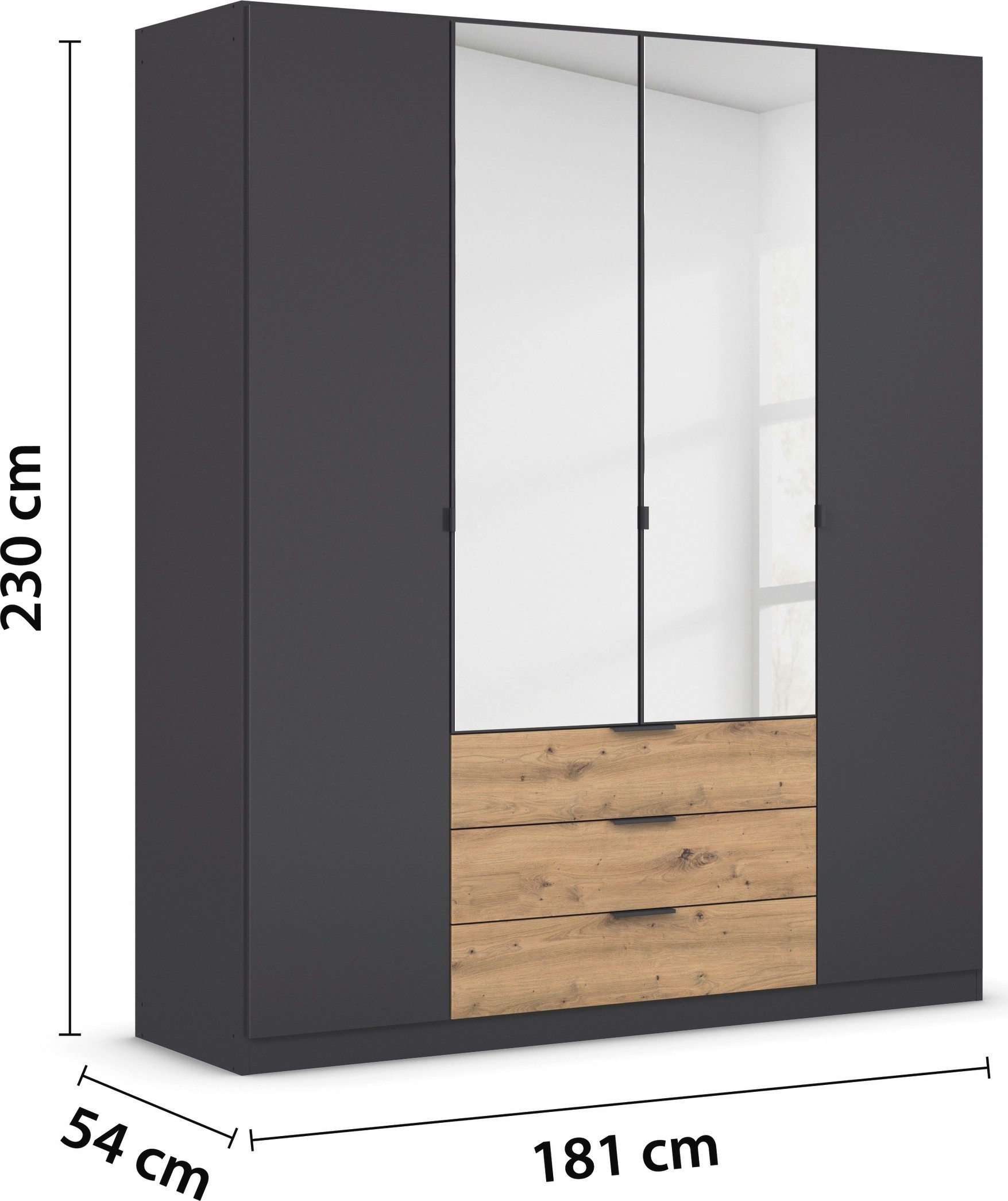 rauch Draaideurkast Kledingkast Kast Garderobe Slaapkamerkast DAVOA met contrasterende lades in eiken artisan made in germany