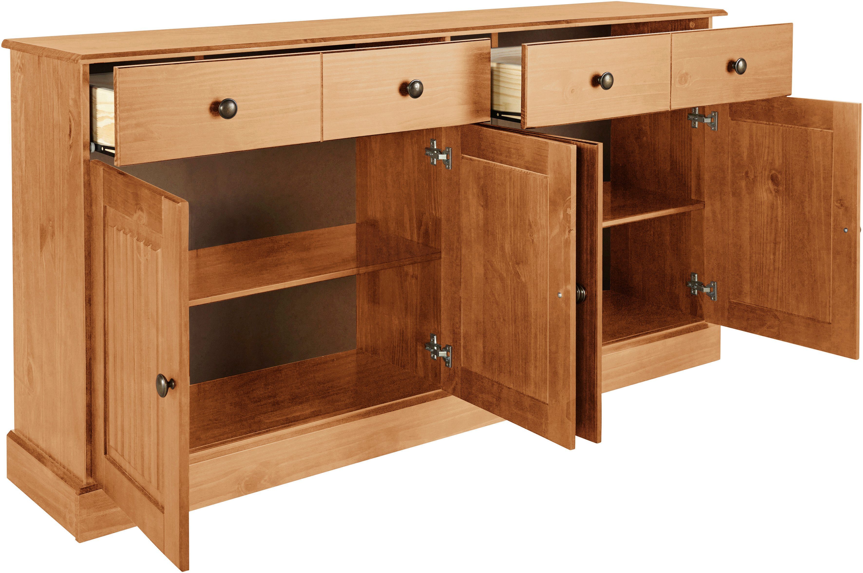 Home affaire Dressoir Liotta met 2 laden en 2 verstelbare planken, massief grenen