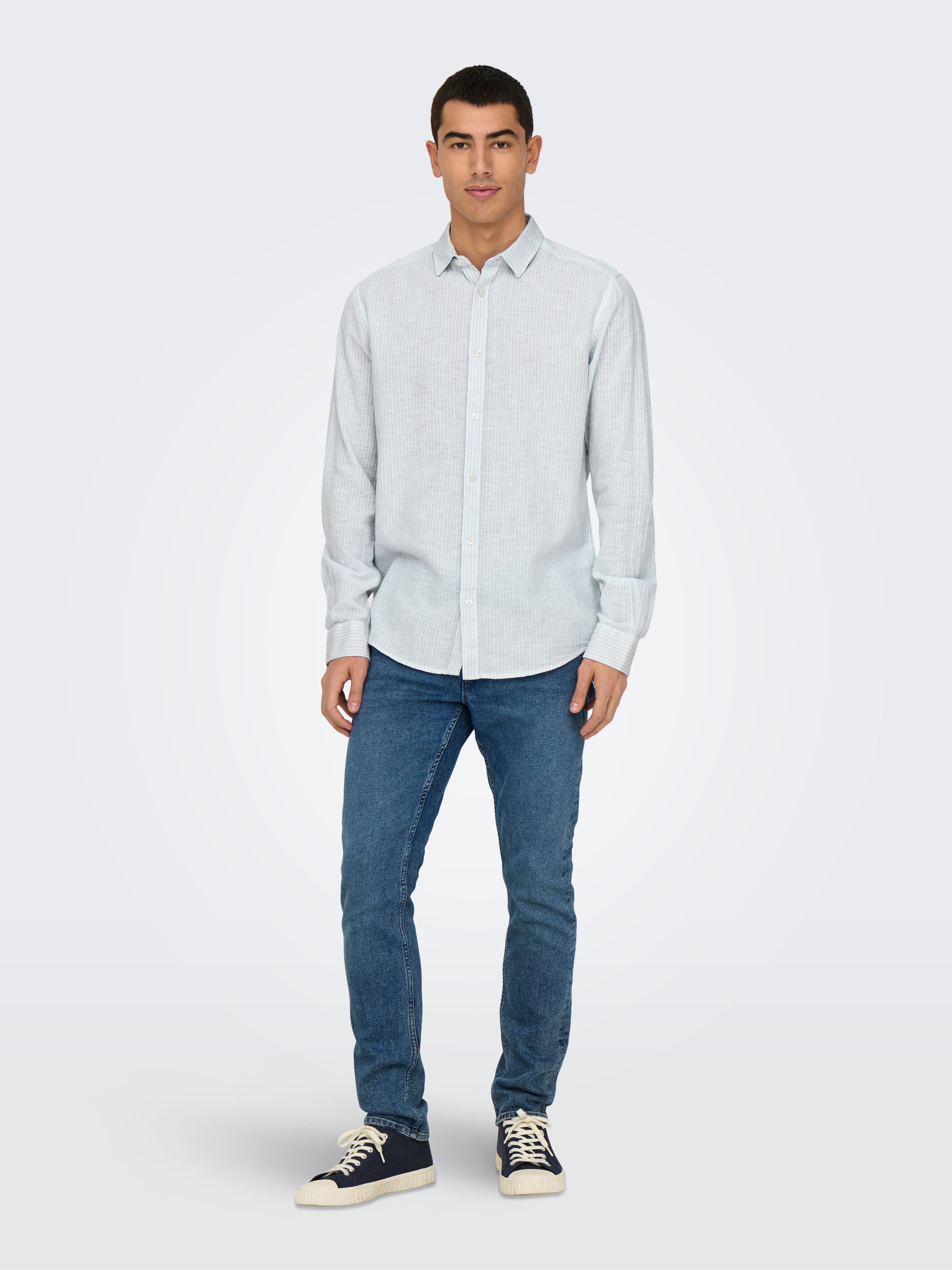 ONLY & SONS Overhemd met korte mouwen ONSCAIDEN LS STRIPE LINEN SHIRT 660 NOOS