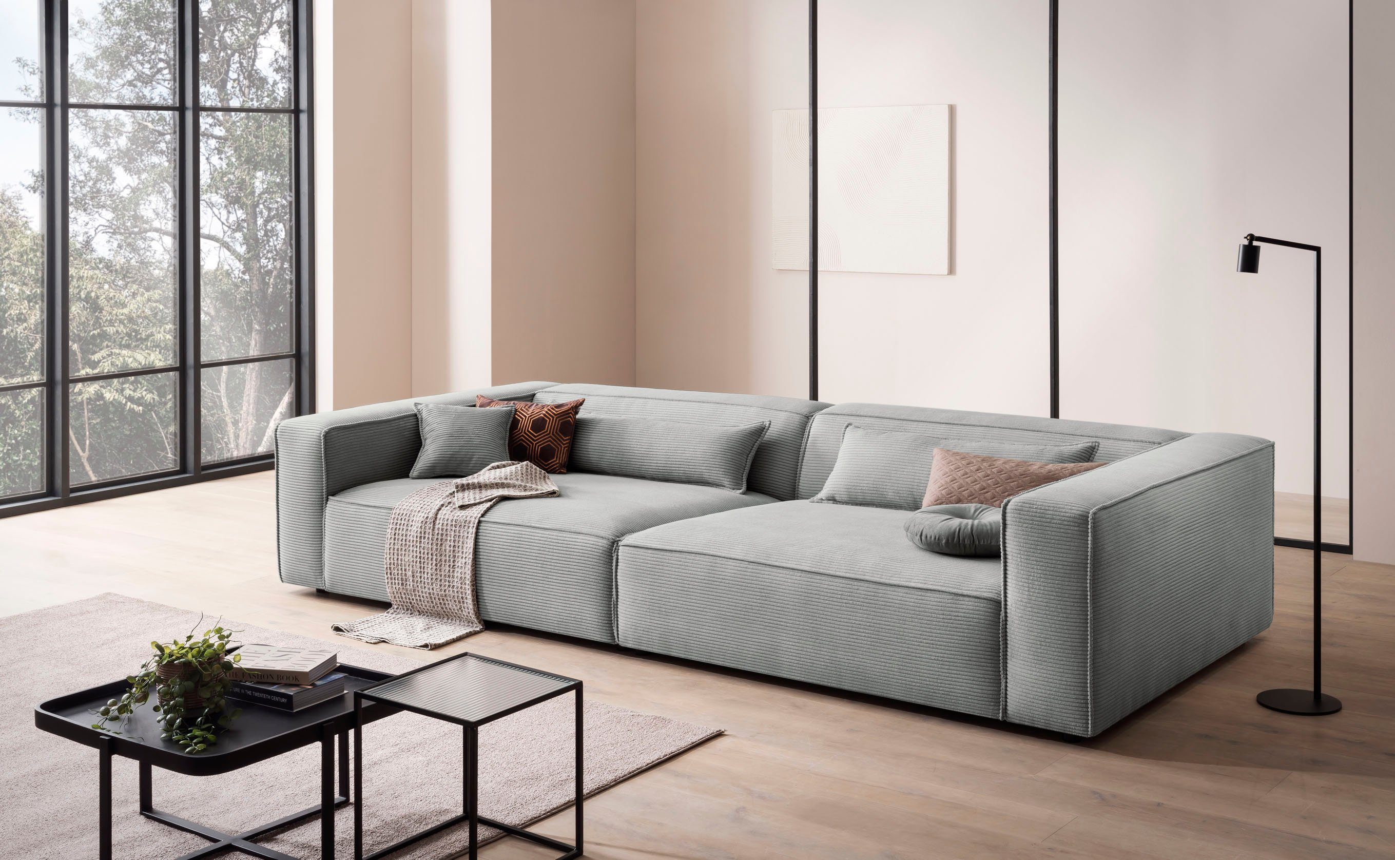 LeGer Home by Lena Gercke 3-zitsbank PIARA, XXL sofa met biesnaad, Big-sofa in cord of linnenlook