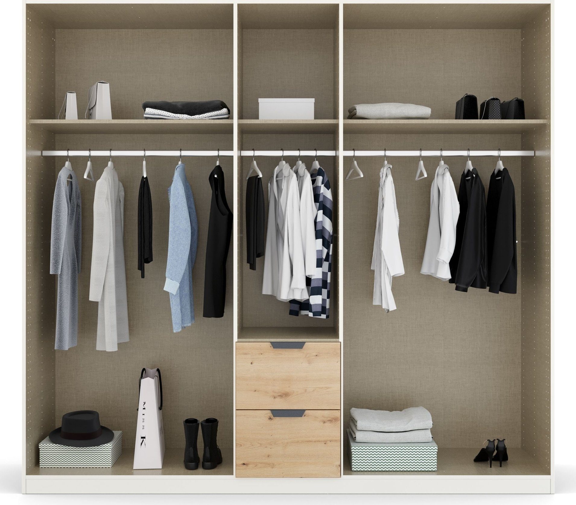 rauch Draaideurkast Dark&Wood by Quadra Spin in industriële stijl met laden in eikendecor, met spiegel