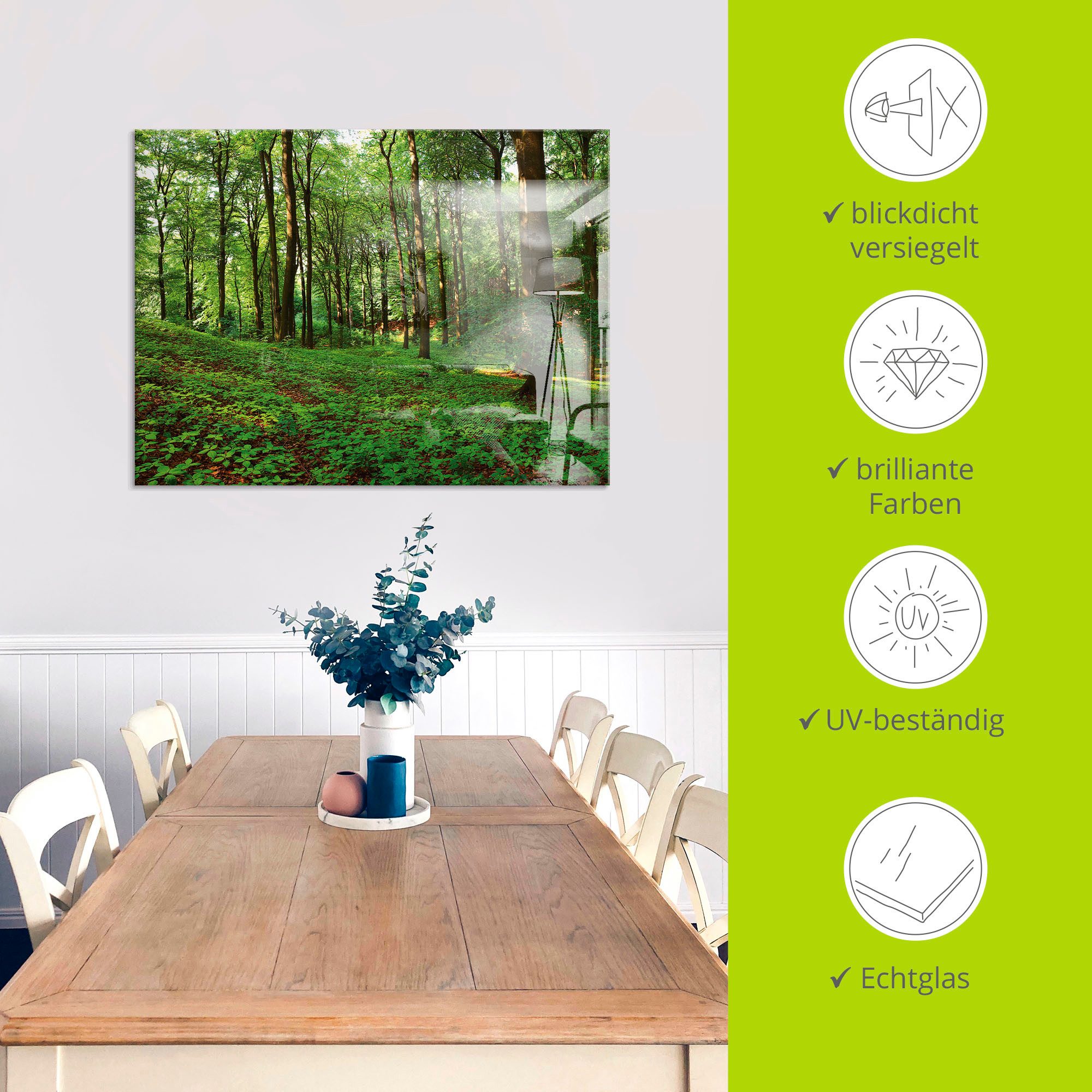 Artland Print op glas Panorama van een groen zomerbos