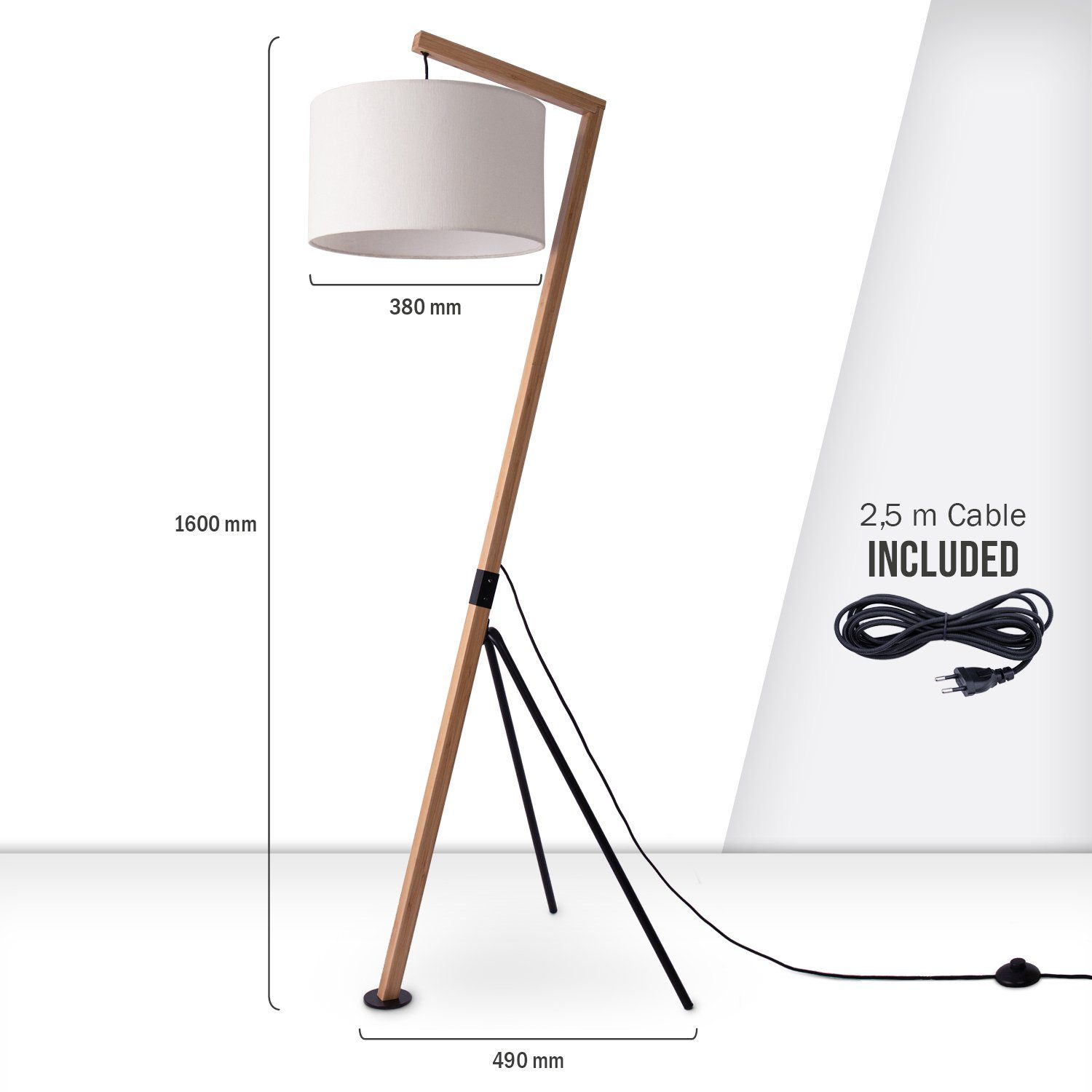 Paco Home Staande lamp GALLOW Modern woonkamer driepoot hout metaal vintage E27 galg