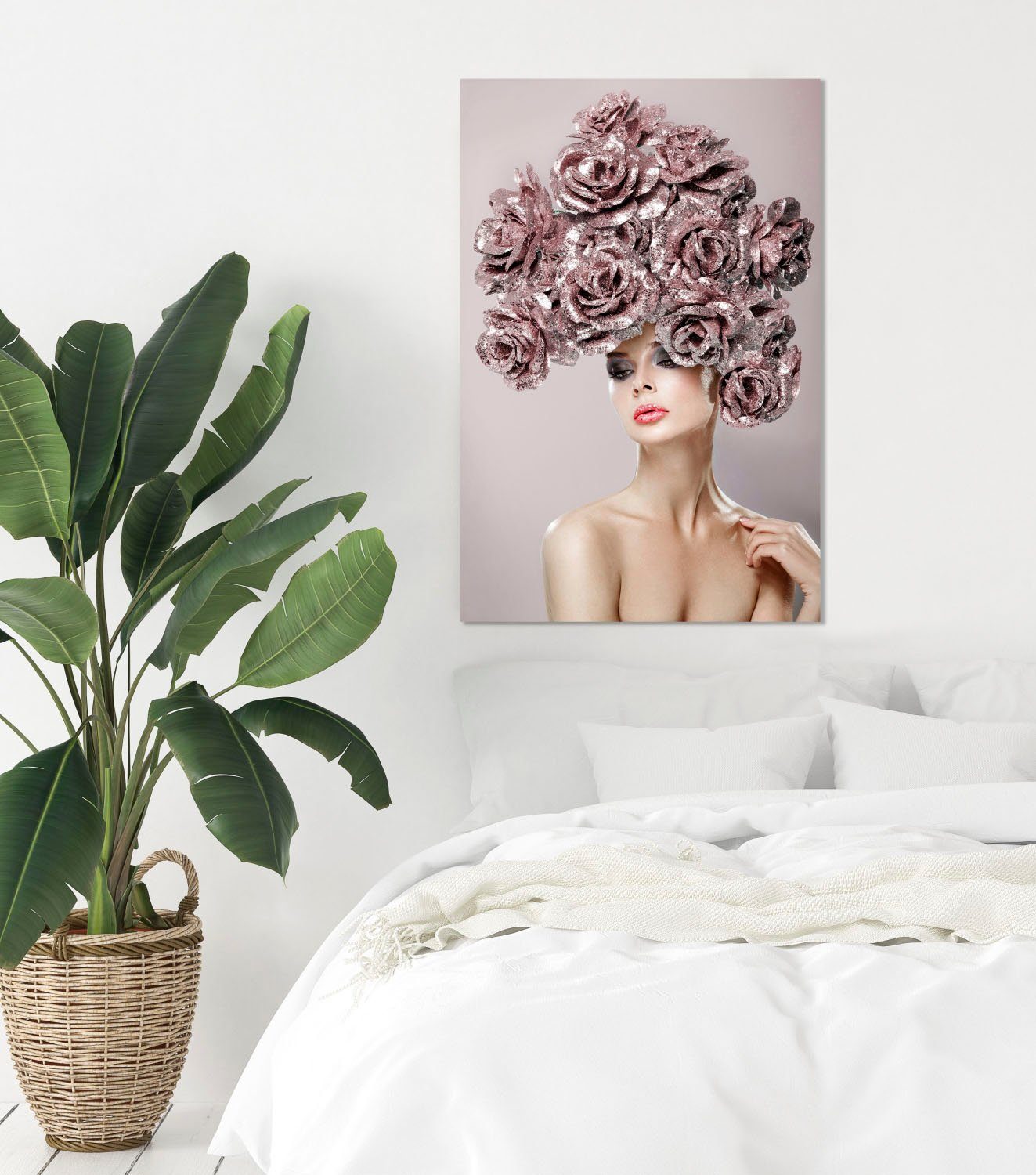 queence Artprint op acrylglas Vrouw met bloemenhoed Fine Art-print in galeriekwaliteit