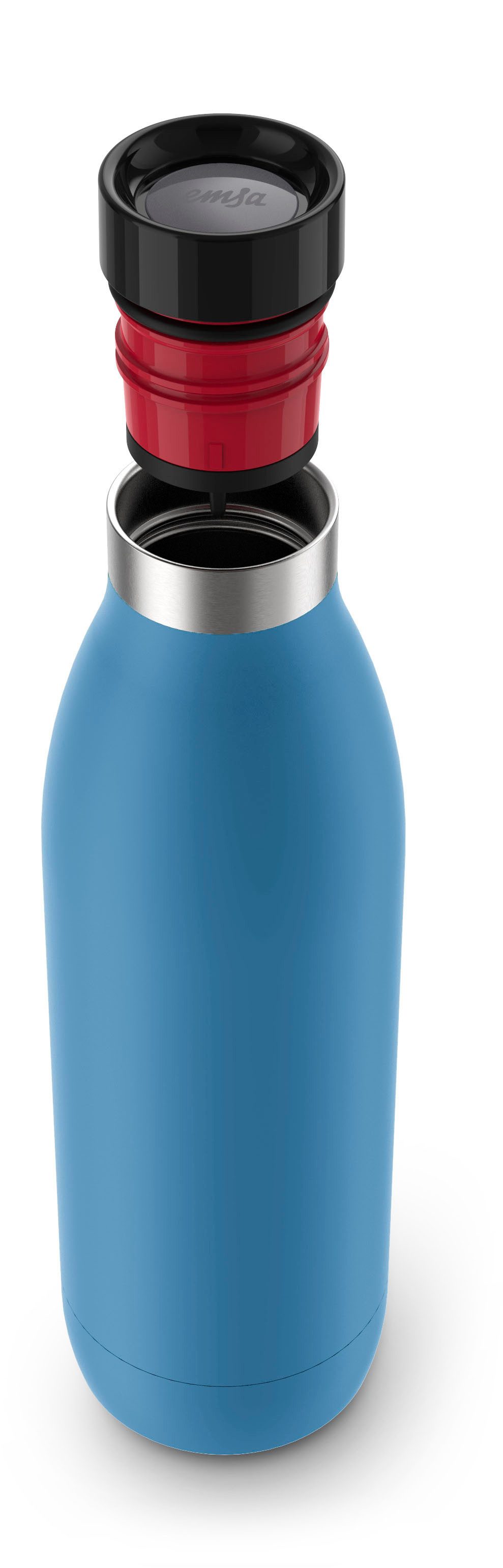 Emsa Thermosfles Drinkfles Bludrop Roestvrij staal, Quick-Press deksel, 360° drinkplezier, 12 uur warm/24 uur koel (1-delig)