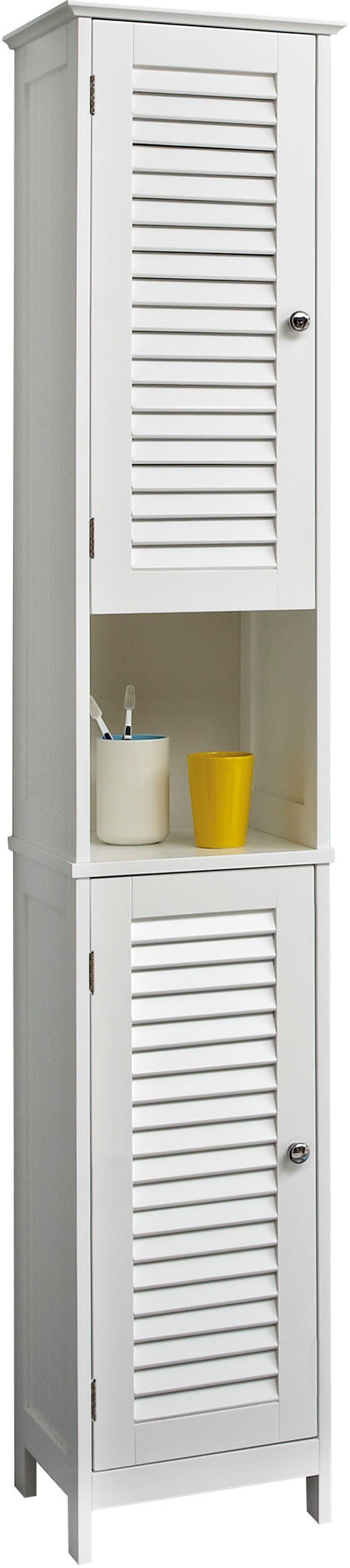 Saphir Badkamerserie Quickset 928 5-delig, wastafelonderkast met spiegel Hoge kast, onderkast, hangend kastje, 6 deuren, glanzend wit (5-delig)