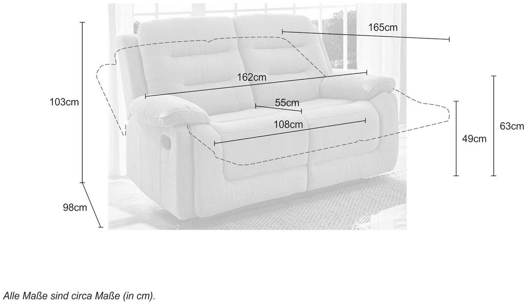 Jockenhöfer Gruppe 2-zitsbank Sylt Met ligfunctie door halfautomatische relaxfunctie, verend systeem-bekleding