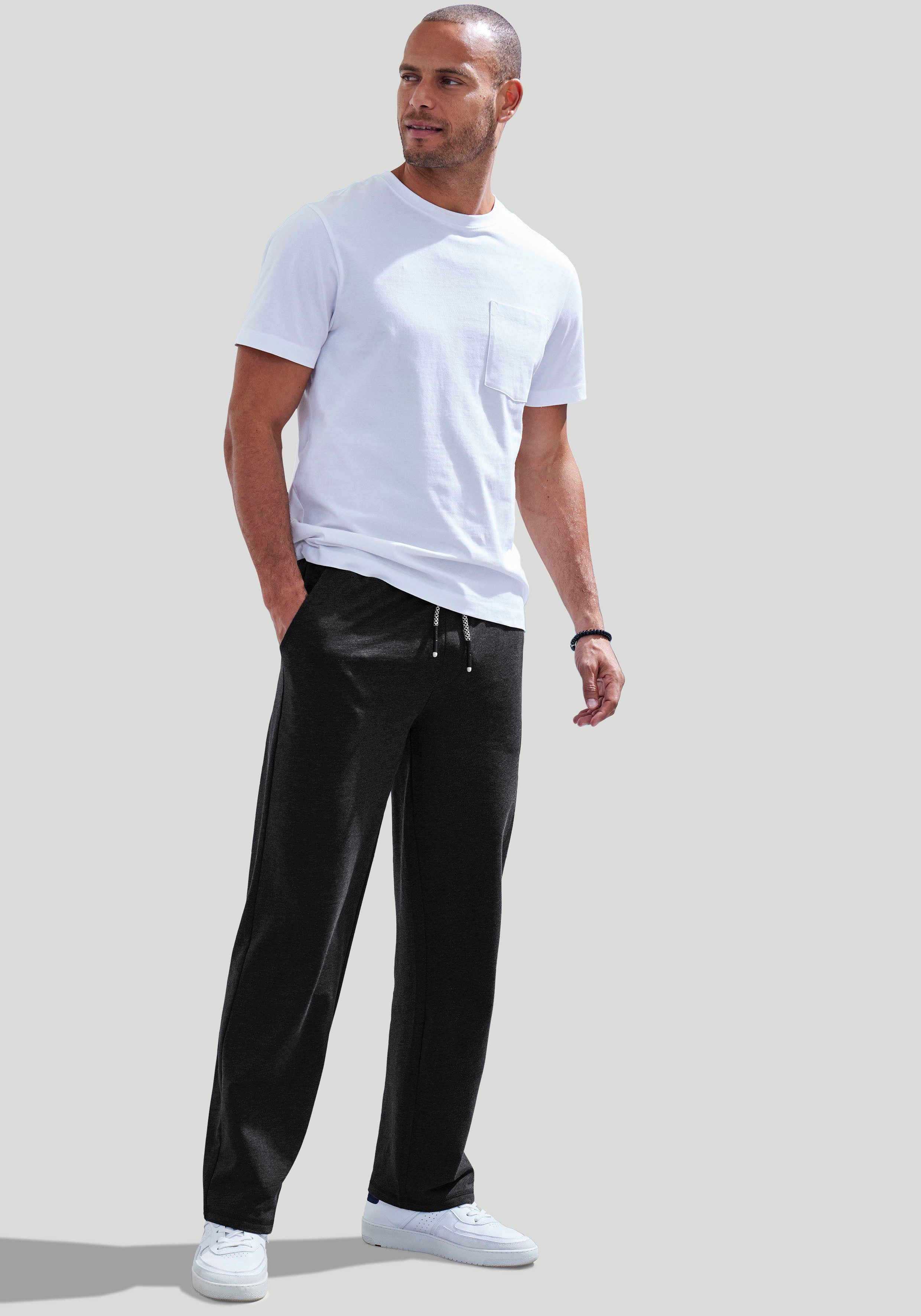 John Devin Sweatbroek Wijd model in melange-look van katoenmix