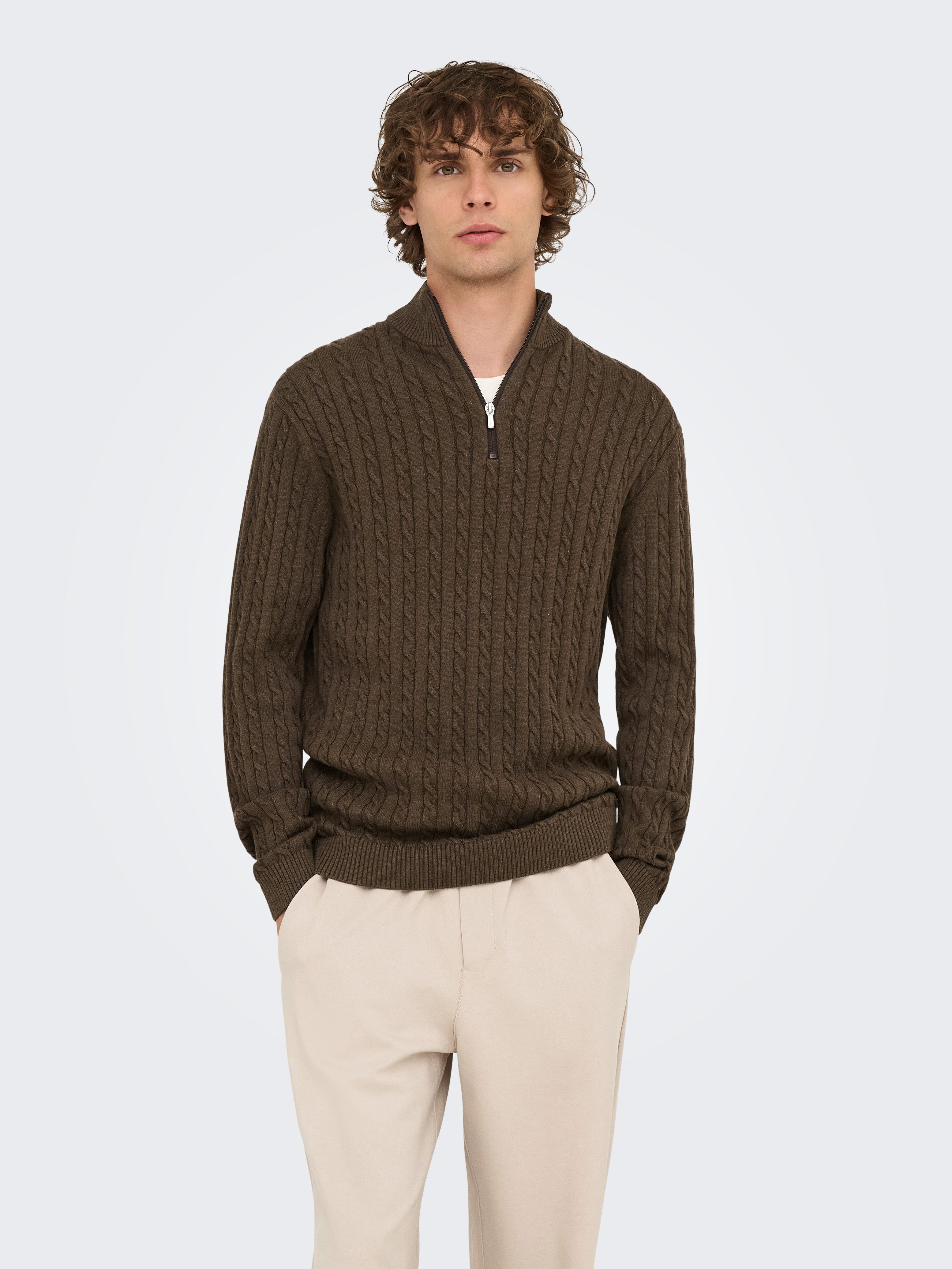ONLY & SONS Schipperstrui ONSLOUI REG 12 CABEL HALF ZIP KNIT