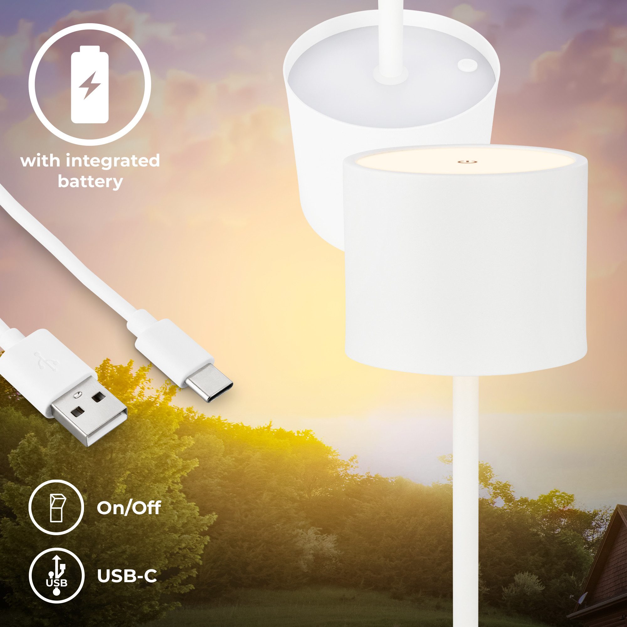 B.K.Licht Tafellamp voor buiten BK_TL1607 Accu tafellamp met oplaadstation, 3-niveau touchdimmer, IP44 (1 stuk)