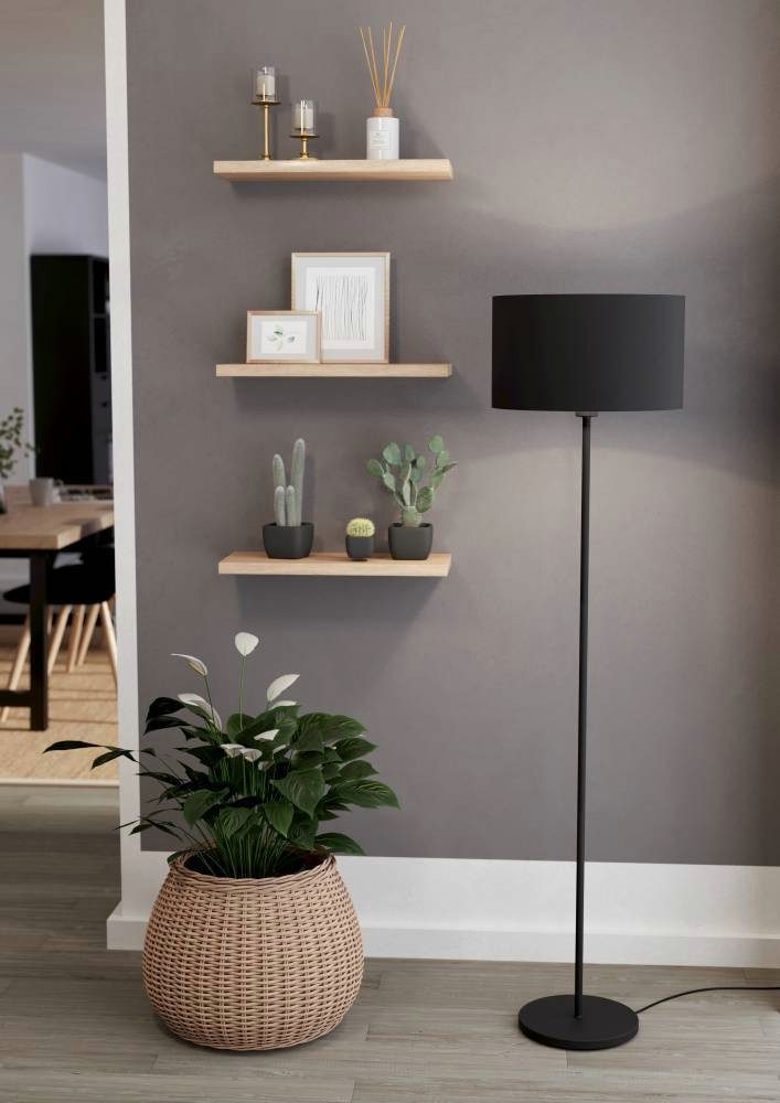EGLO Staande lamp MASERLO 1 Vloerlamp van staal en textiel, in zwart, met voetknop, E27 (1 stuk)