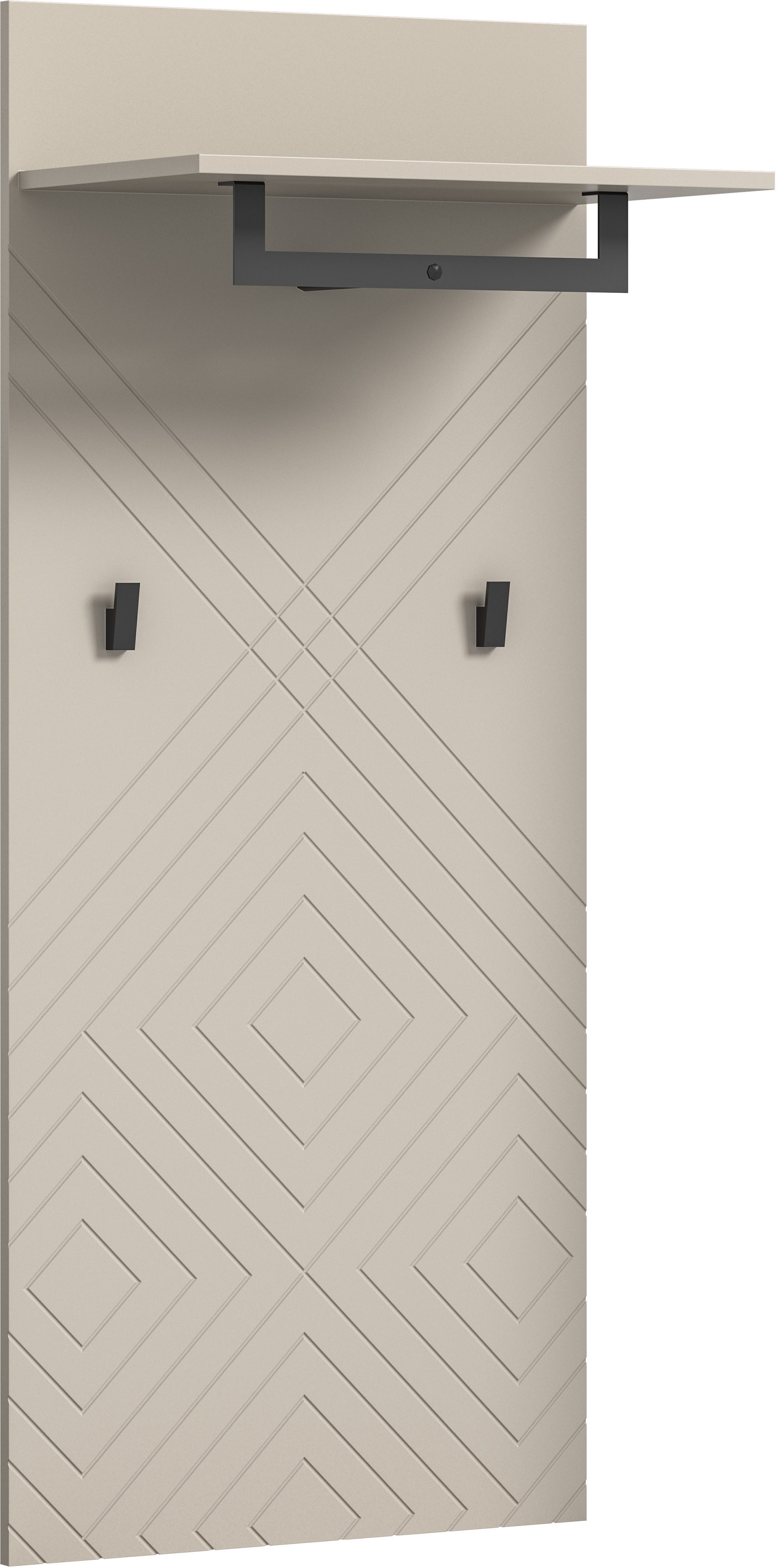 INOSIGN Kapstokpaneel Mento, Hoogte 140 cm, paneelachterwand met ornamentfrezing 2 haken & 1 kledingstang van metaal, paneel, wandpaneel, garderobe (1 stuk)