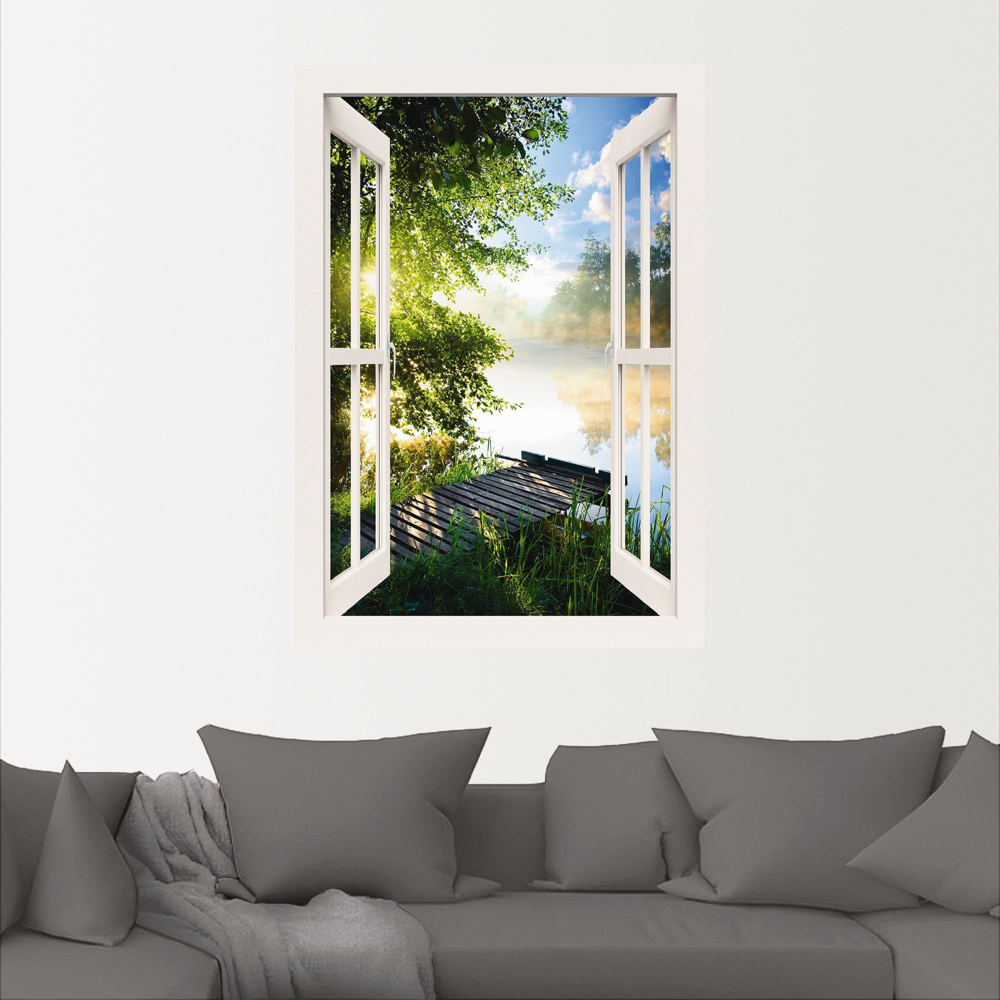 Artland Artprint Blik uit het venster visplek bij de rivier als artprint van aluminium, artprint voor buiten, artprint op linnen, poster, muursticker