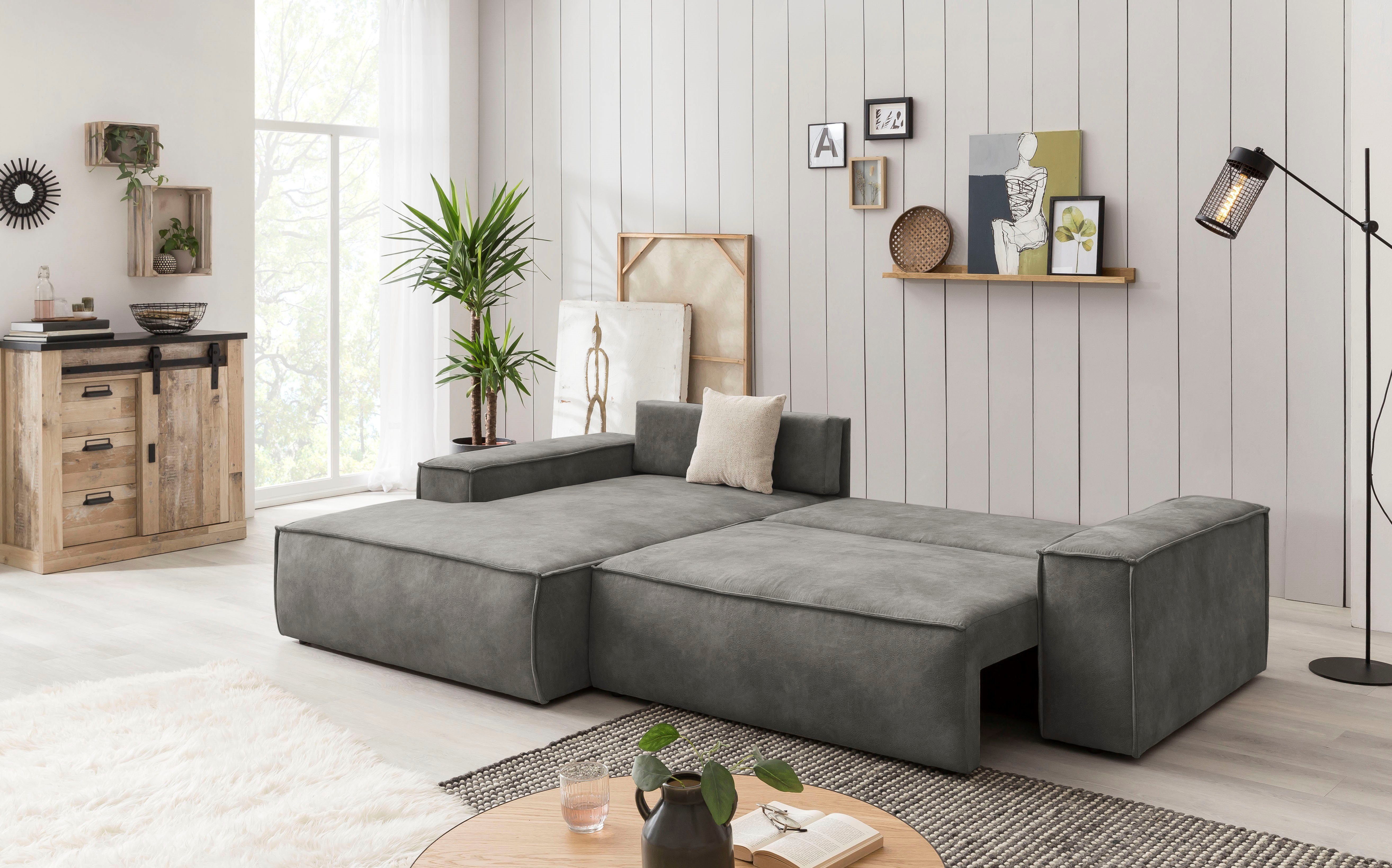 Home affaire Hoekbank SHERWOOD bedbank 267 cm, L-model, Slaapfunctie met bedlade (210x136 cm), cord, vintage, fluweel