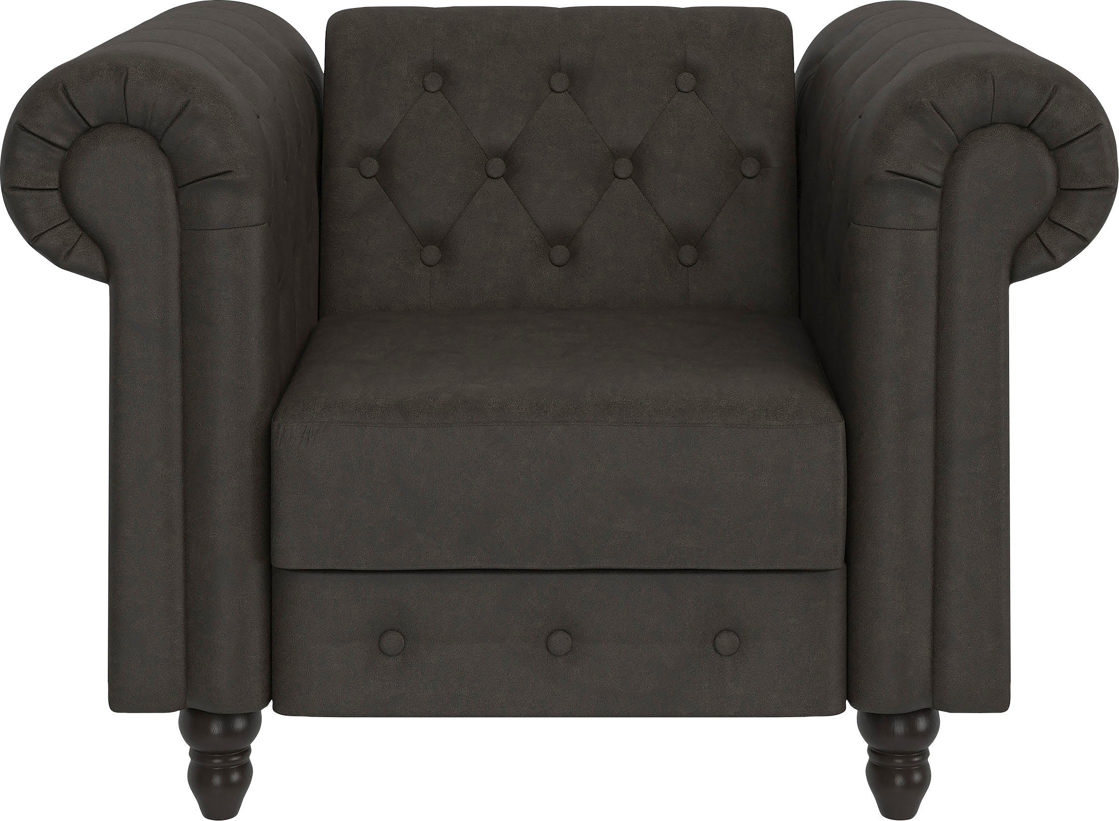 Dorel Home Chesterfield-fauteuil Felix met rugleuning 3-voudig verstelbaar, benen massief hout, zithoogte 46 cm