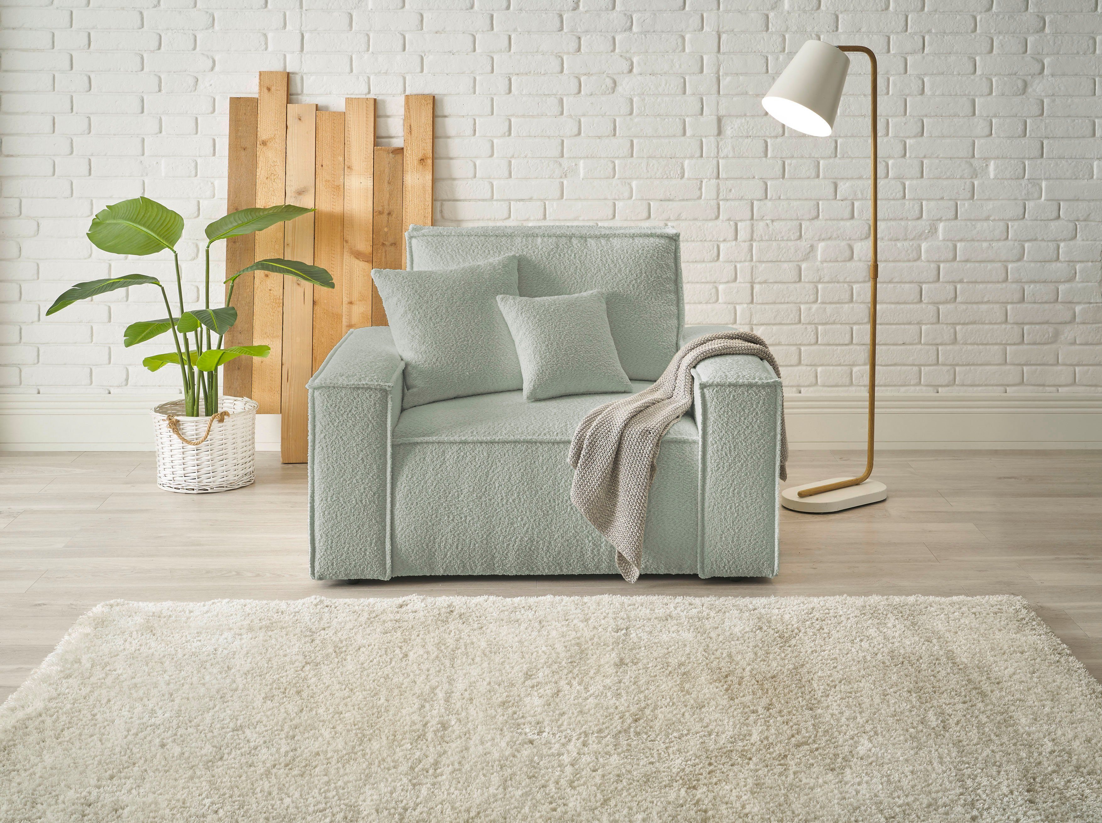 andas Loveseat Finnley passend bij de bekleding van de finnley-serie (1 stuk) fauteuils maat Bouclé groen