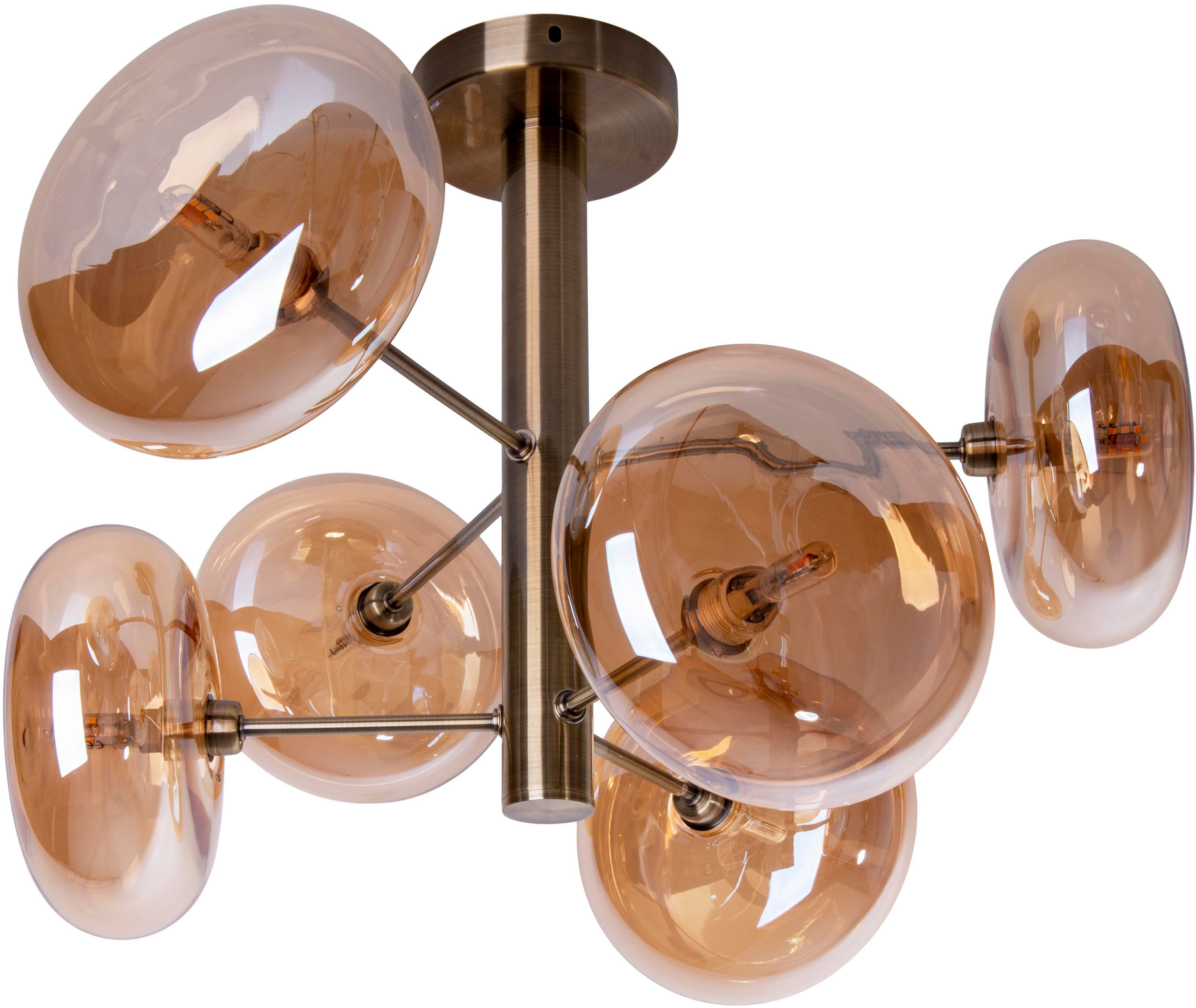 näve Plafondlampen ORION Glazen kappen, 6-armig G9, excl. lichtbronnen, messing-mat, D: 53cm (1 stuk)