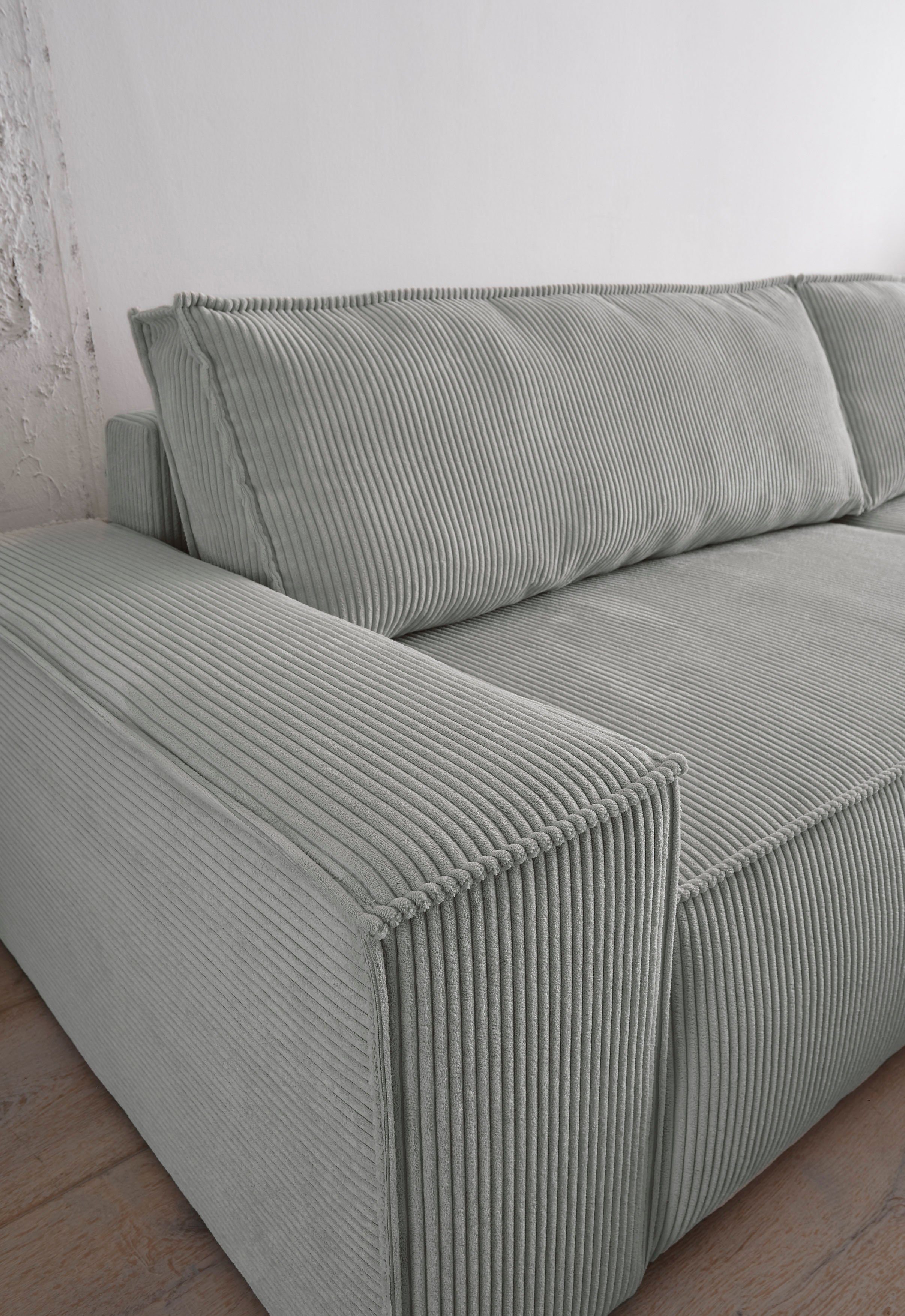 Home affaire Hoekbank SHERWOOD bedbank 267 cm, L-model, Slaapfunctie met bedlade (210x136 cm), cord, vintage, fluweel