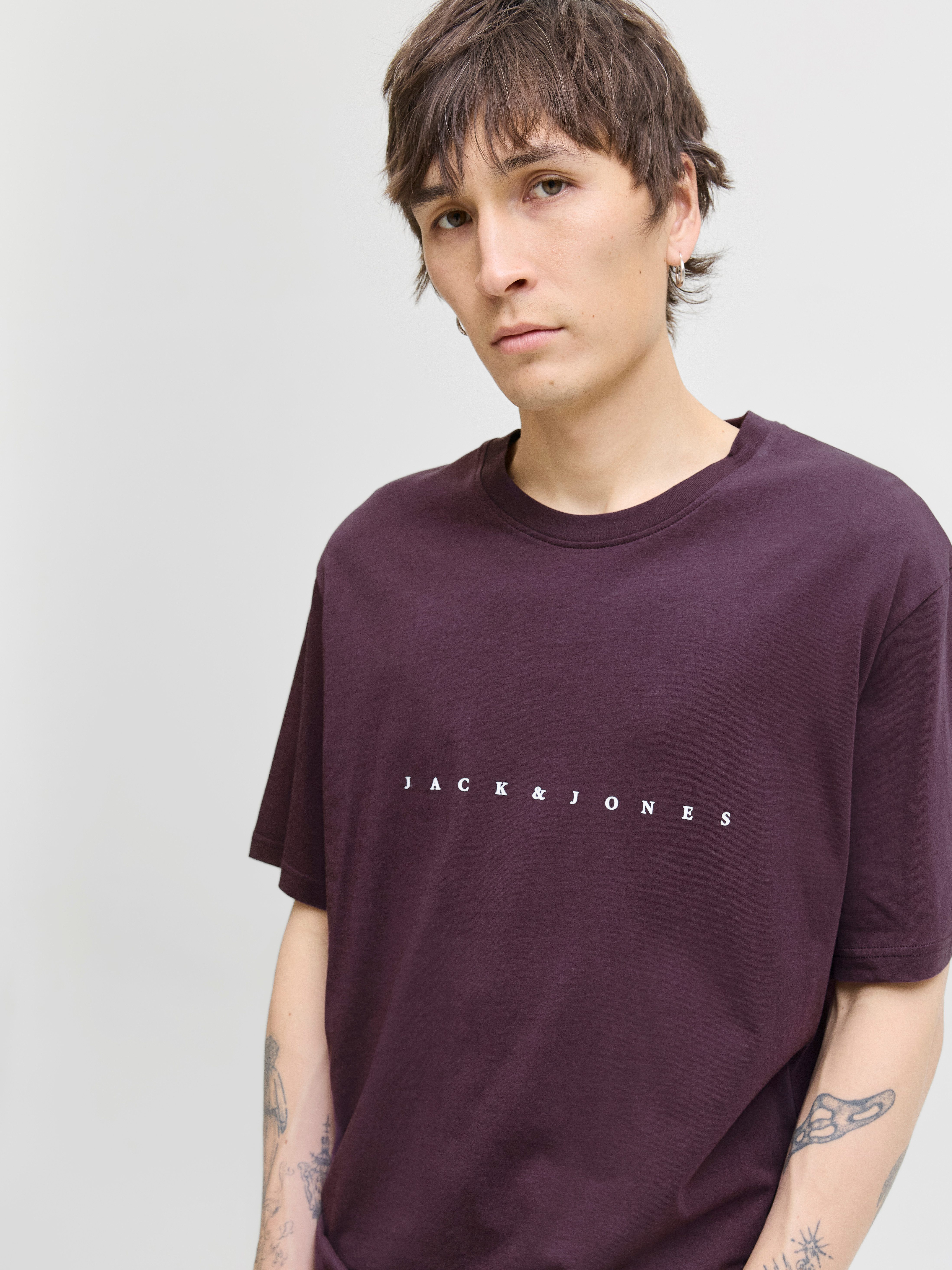 Jack & Jones Shirt met ronde hals JJESTAR met pigmentprint en katoengevoel