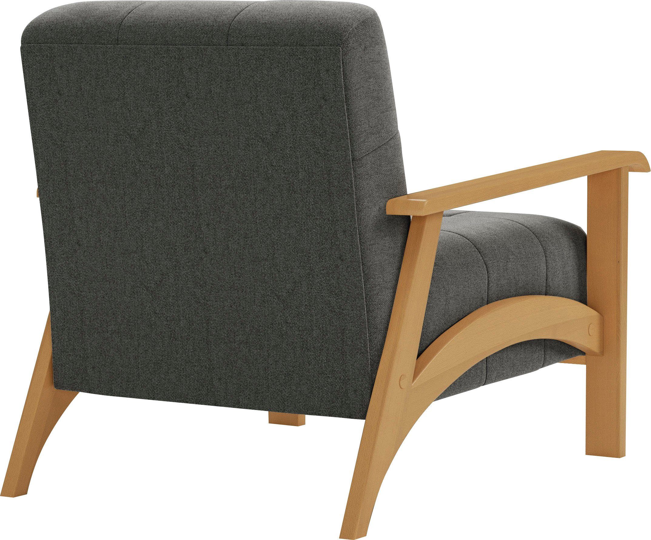 sit&more Fauteuil Billund Armleuningen van eikenkleurig beukenhout, verschillende bekledingen en kleuren