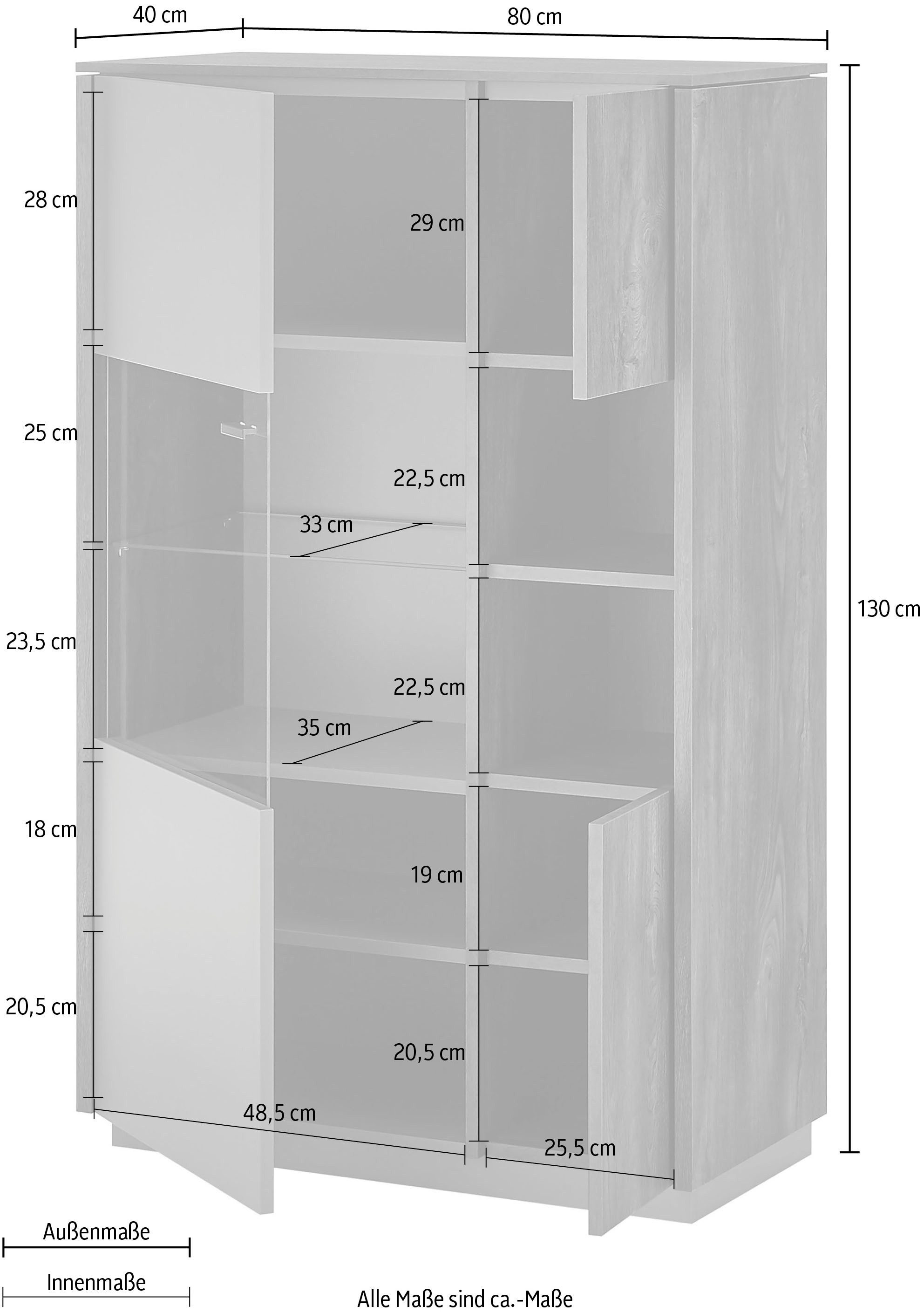 INOSIGN Vitrinekast Largo Soft-closefunctie, hoogte ca. 130 cm