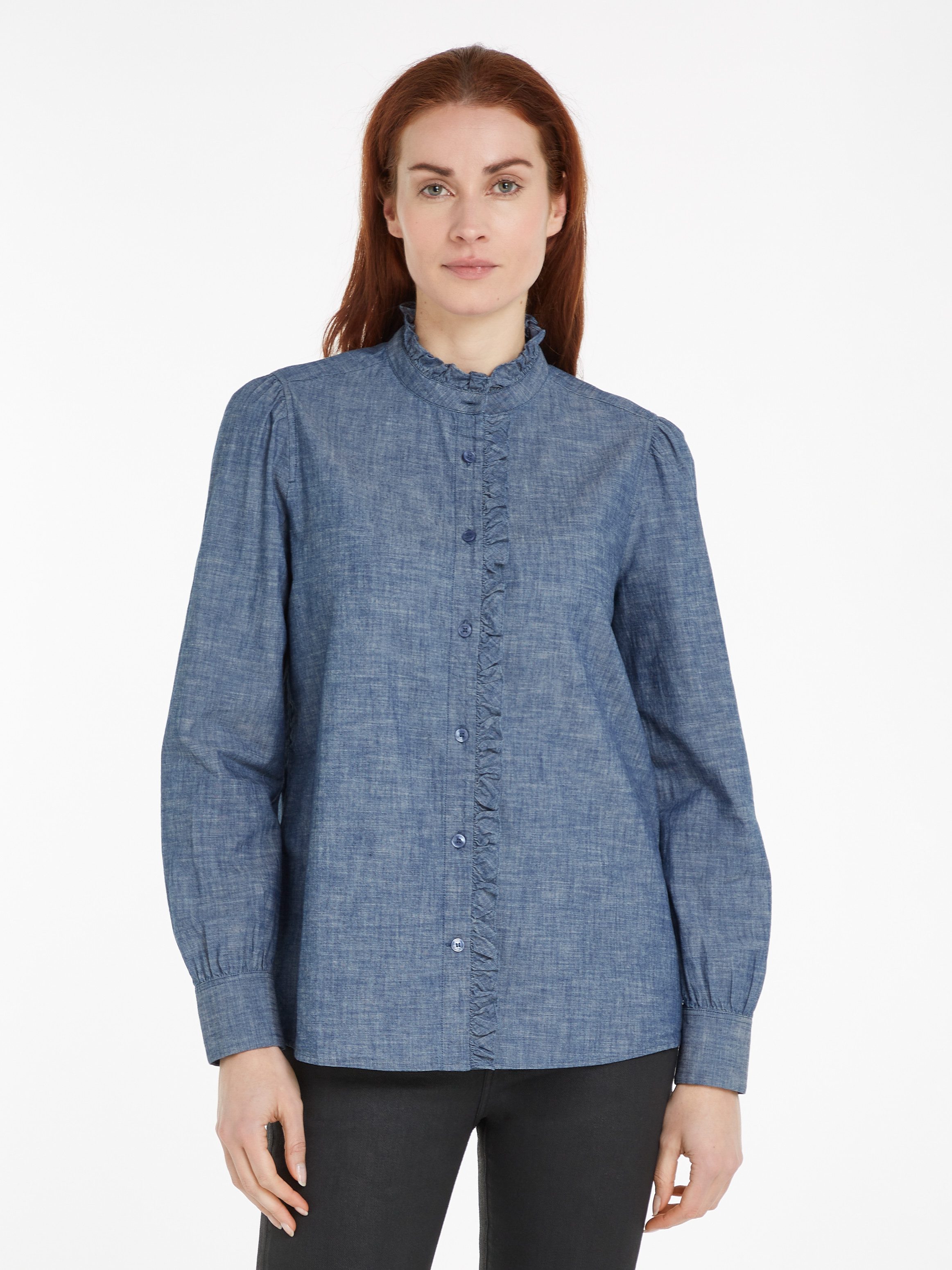 Tommy Hilfiger Shirtblouse CHAMBRAY RUFFLE RELAXED SHIRT met ruches, chambray kwaliteit