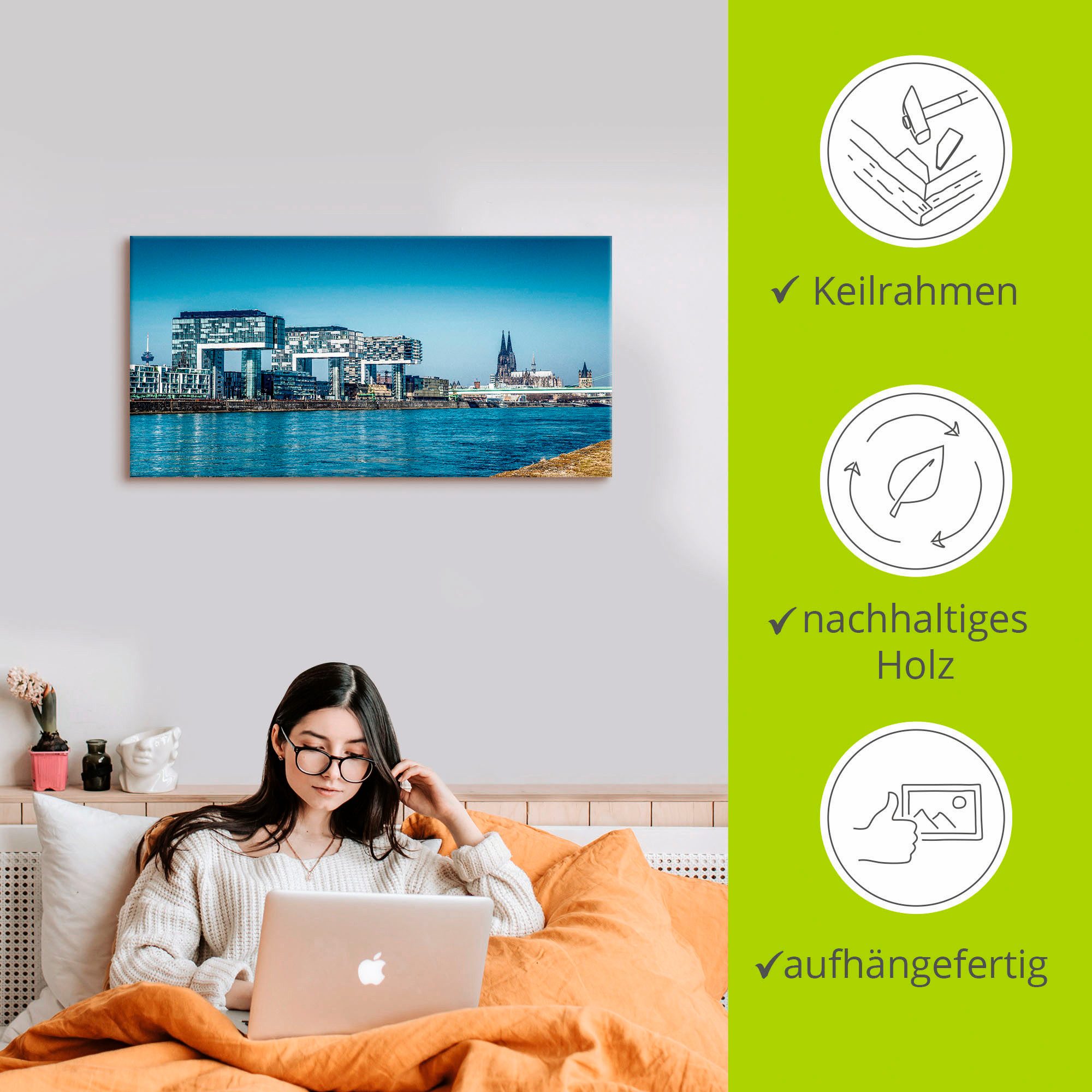 Artland Artprint Keulen Kranenhuizen en dom als artprint van aluminium, artprint voor buiten, artprint op linnen in verschillende maten