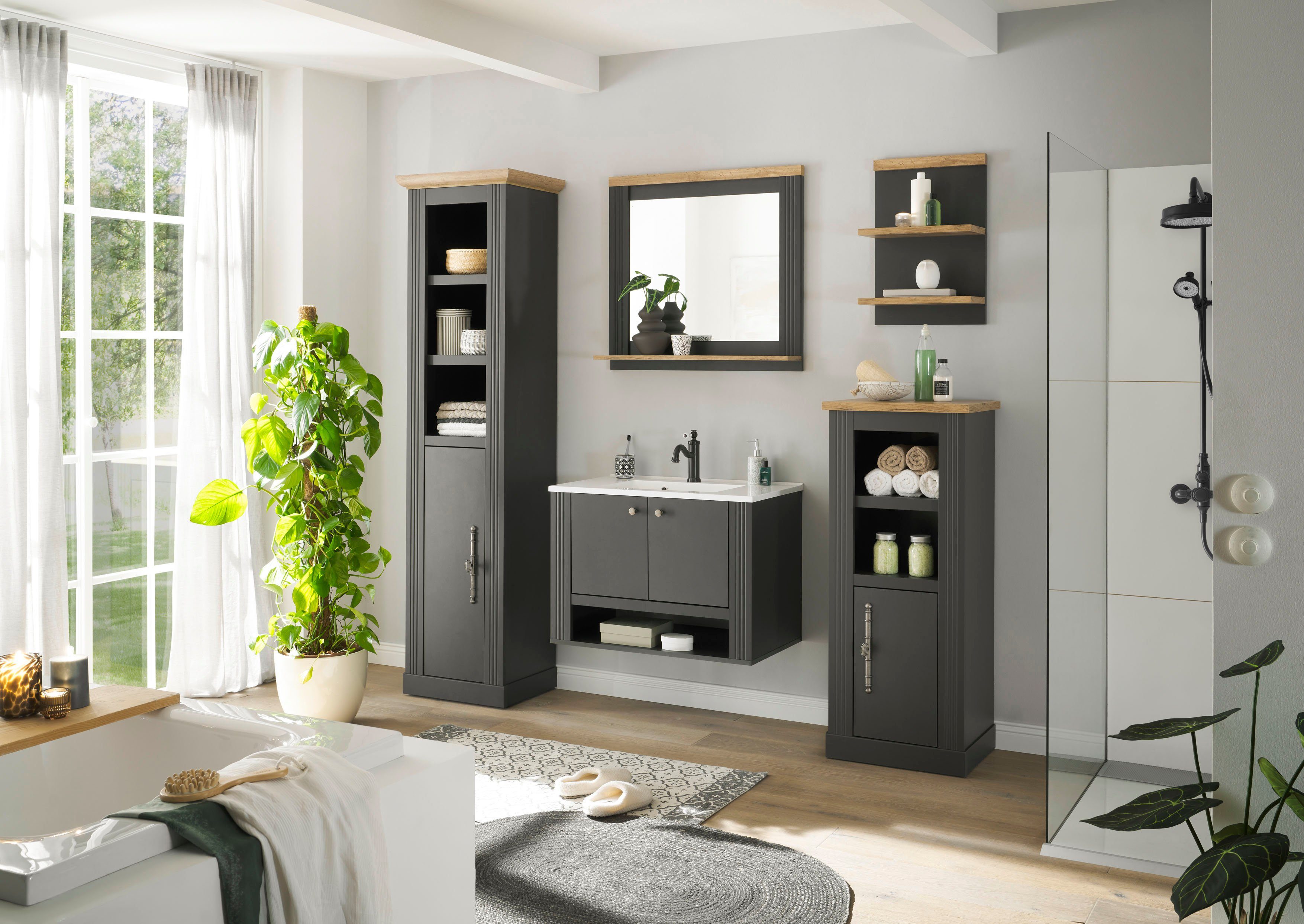 Home affaire Wastafelonderkast WESTMINSTER, Waschbeckenunterschrank inkl. Waschbecken, Metallgriffe in romantische rustieke stijl, exclusief by otto (1 stuk)