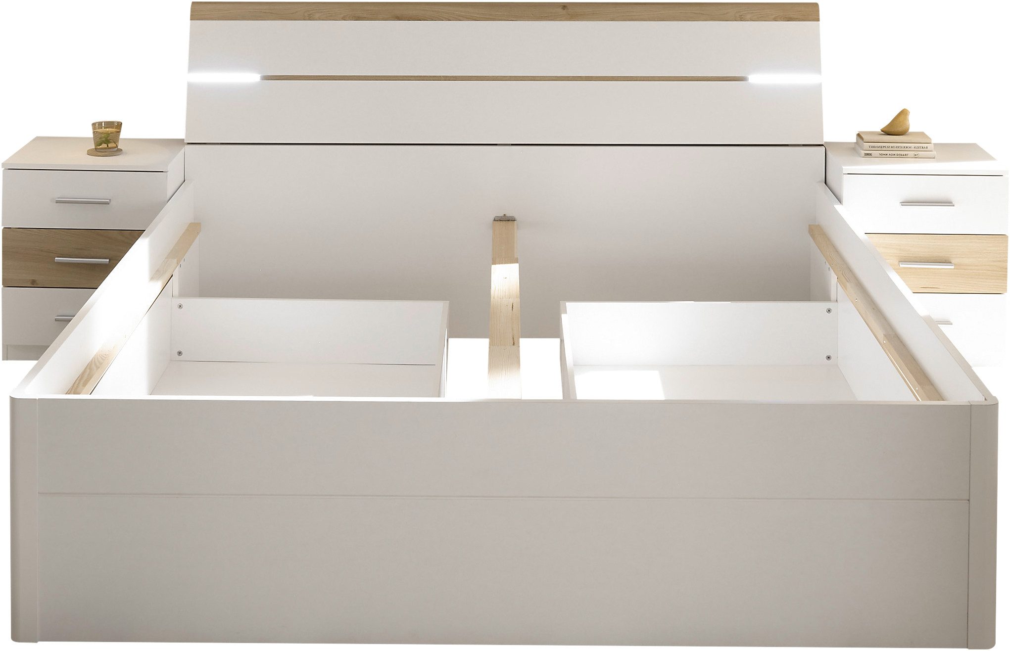 Schlafkontor Ledikant Kiara bed met 2 nachtkastjes inclusief verlichting in het hoofdeinde en 2 bedlades (set)