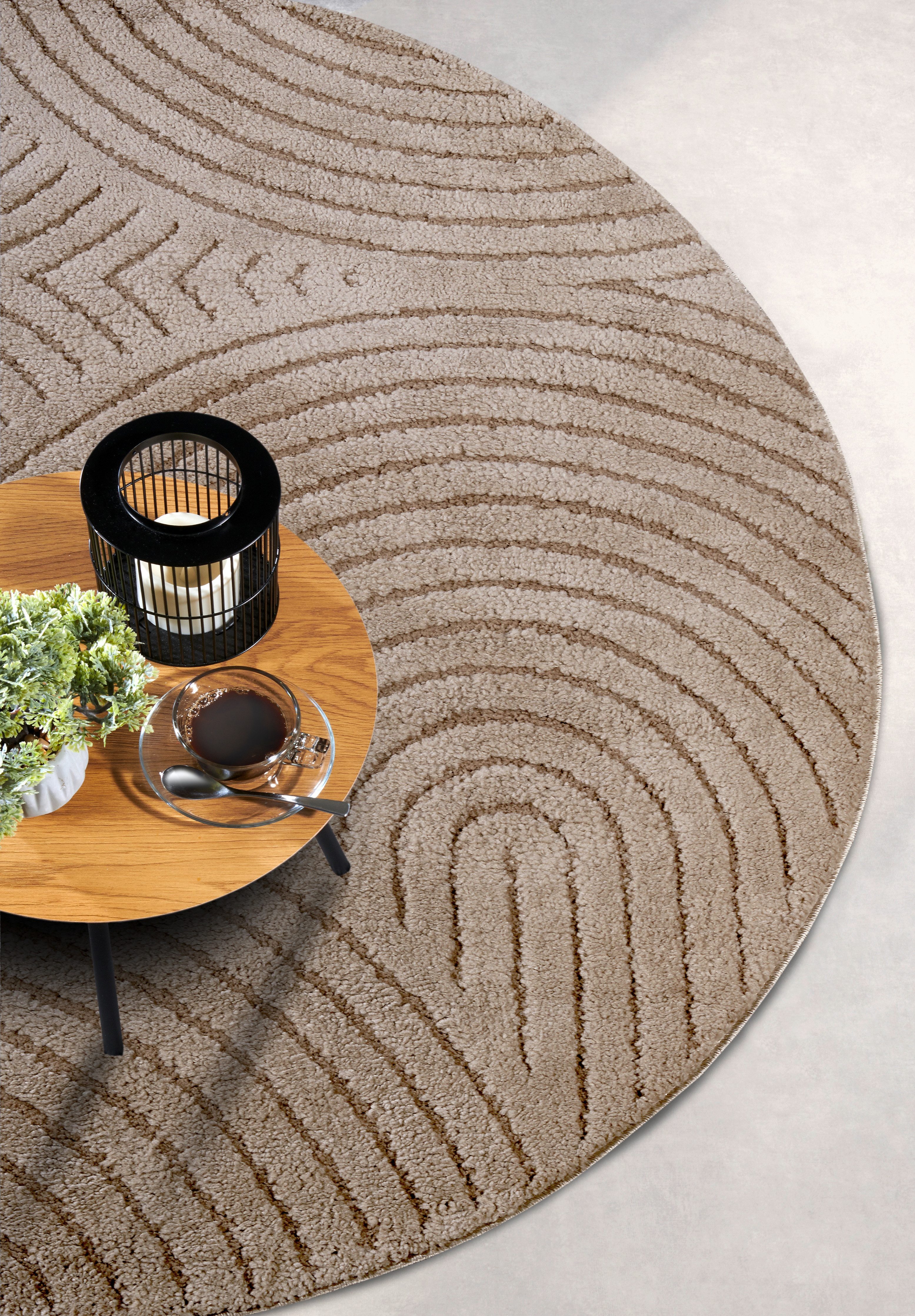 ELLE DECORATION Design-vloerkleed Cosy Panglao, ook als rond tapijt verkrijgbaar uni laagpolig, hoog-laag structuur, modern, scandi, boho, woonkamer