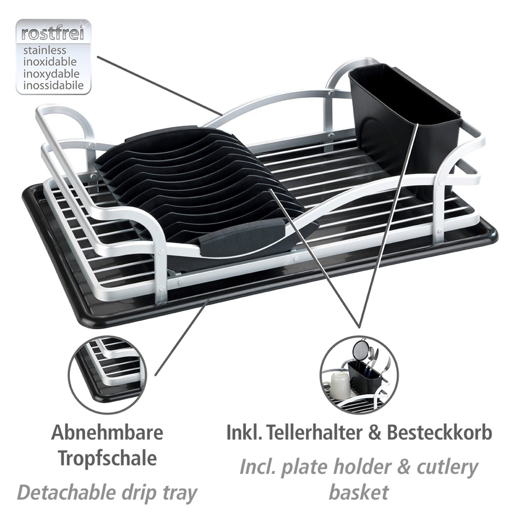 WENKO Afdruiprek Model Alu Afwasrek van aluminium & kunststof, afneembare bestekmand (1-delig)