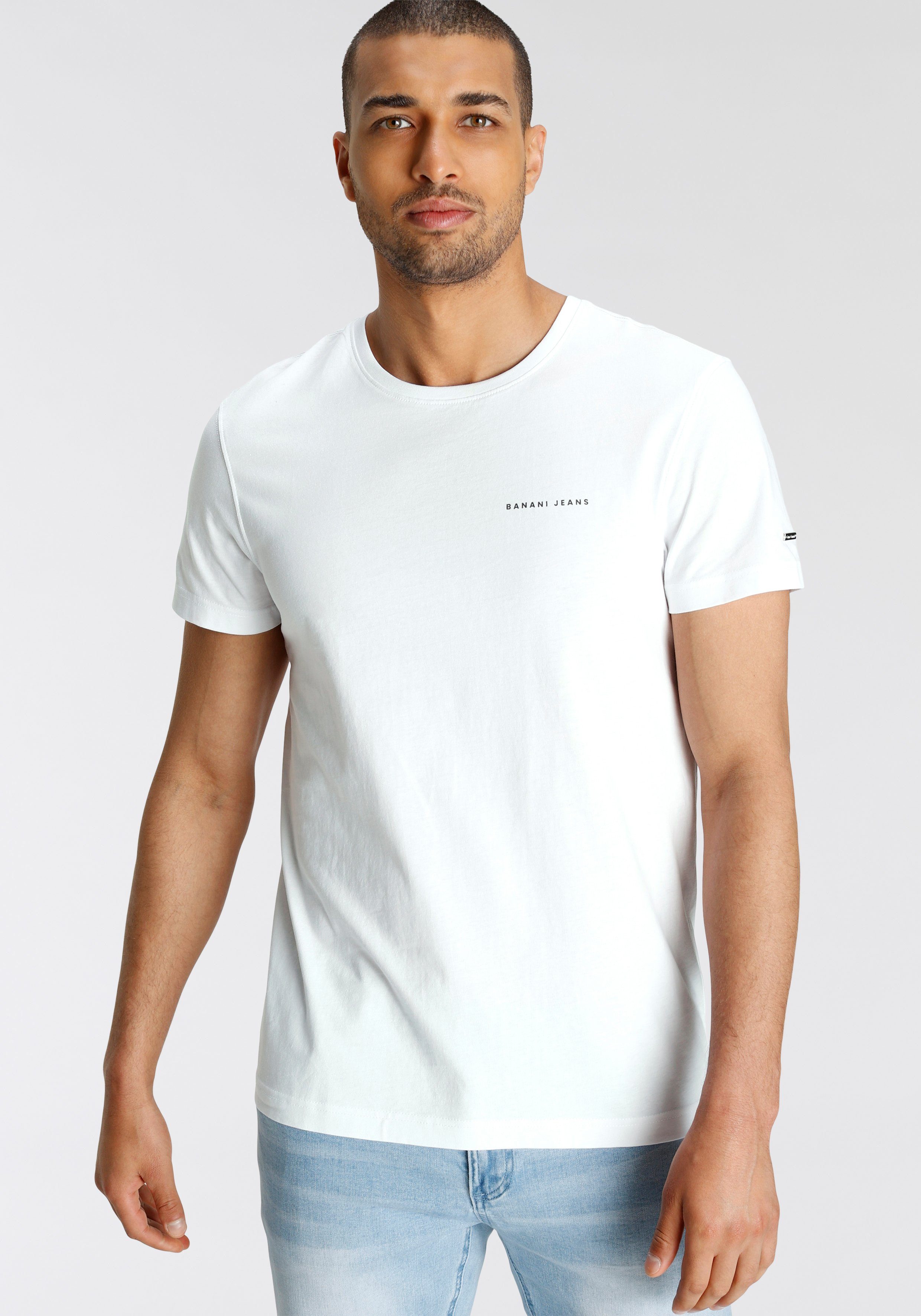 Bruno Banani T-shirt smal gesneden, met print, ronde hals, van katoen