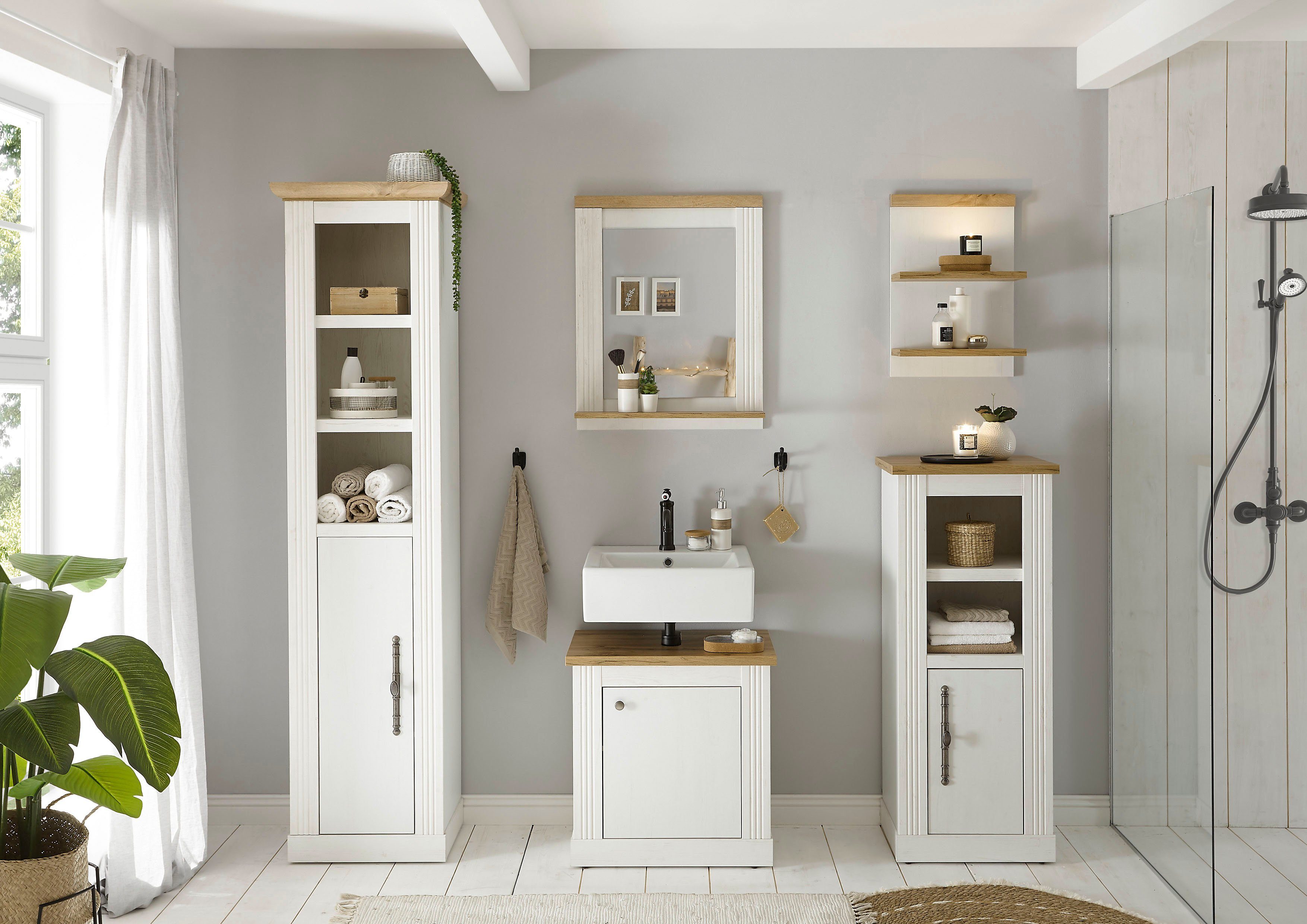 Home affaire Badkamerserie WESTMINSTER, Bad im Landhausstil, 5-teiliges Badezimmer in romantische rustieke stijl, exclusief by otto (5-delig)