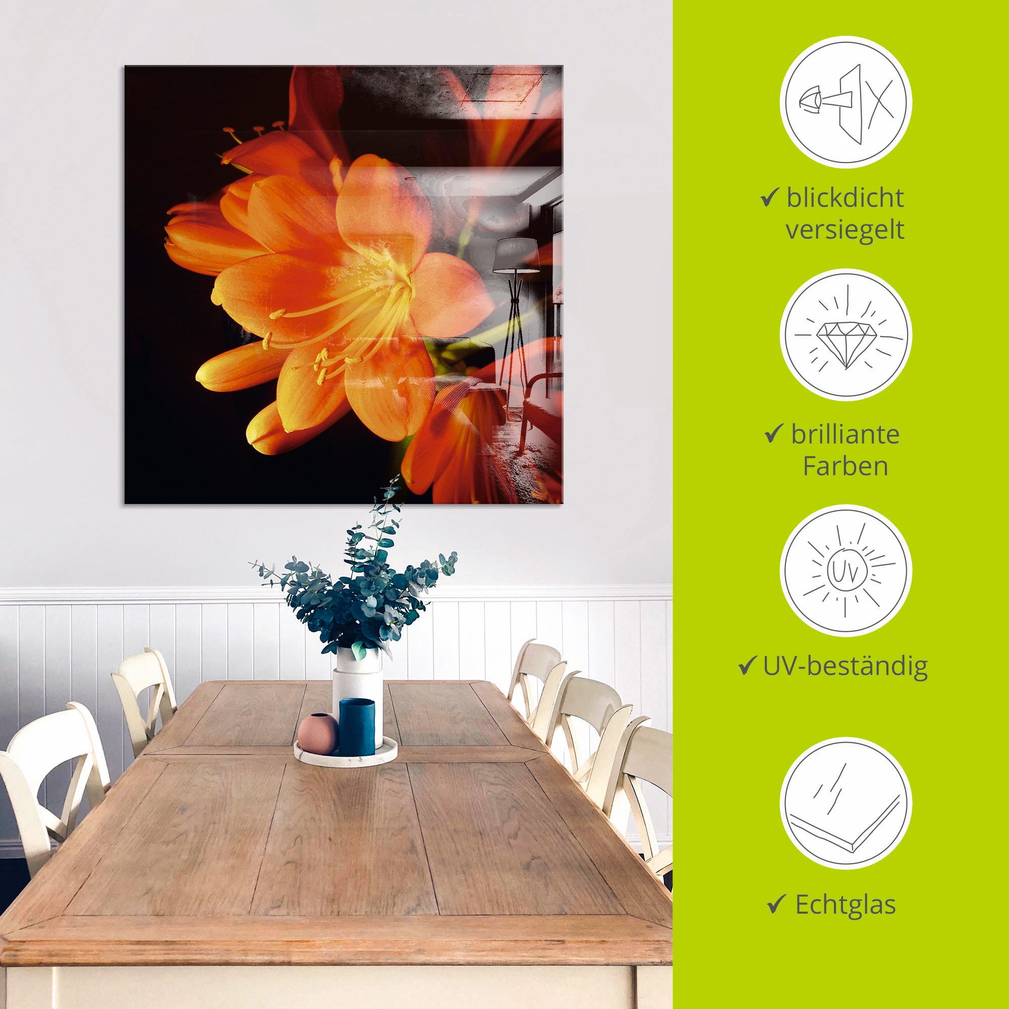 Artland Print op glas Clivie in feloranje in verschillende maten