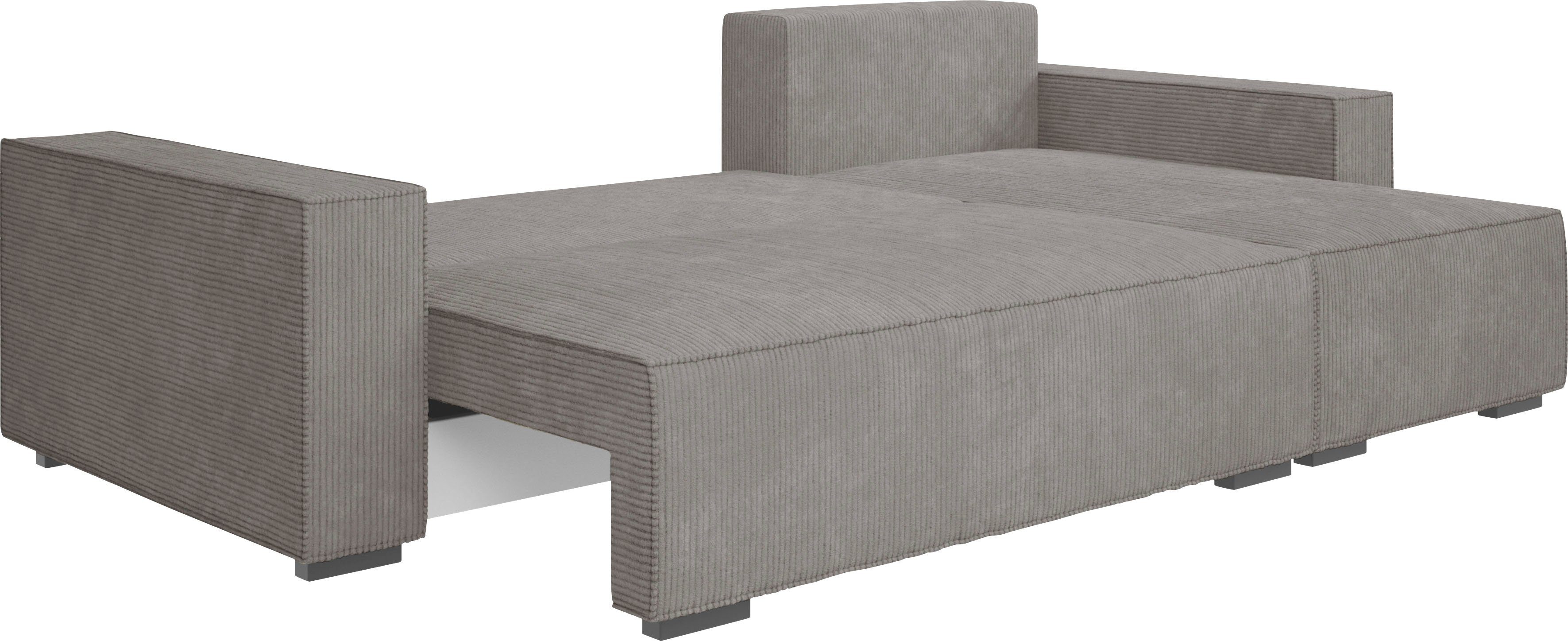 INOSIGN Hoekbank Winton ribfluwelen bank/slaapbank 253 cm Ribfluweel, omkeerbare recamiere, slaapfunctie (130/208 cm), bedbox
