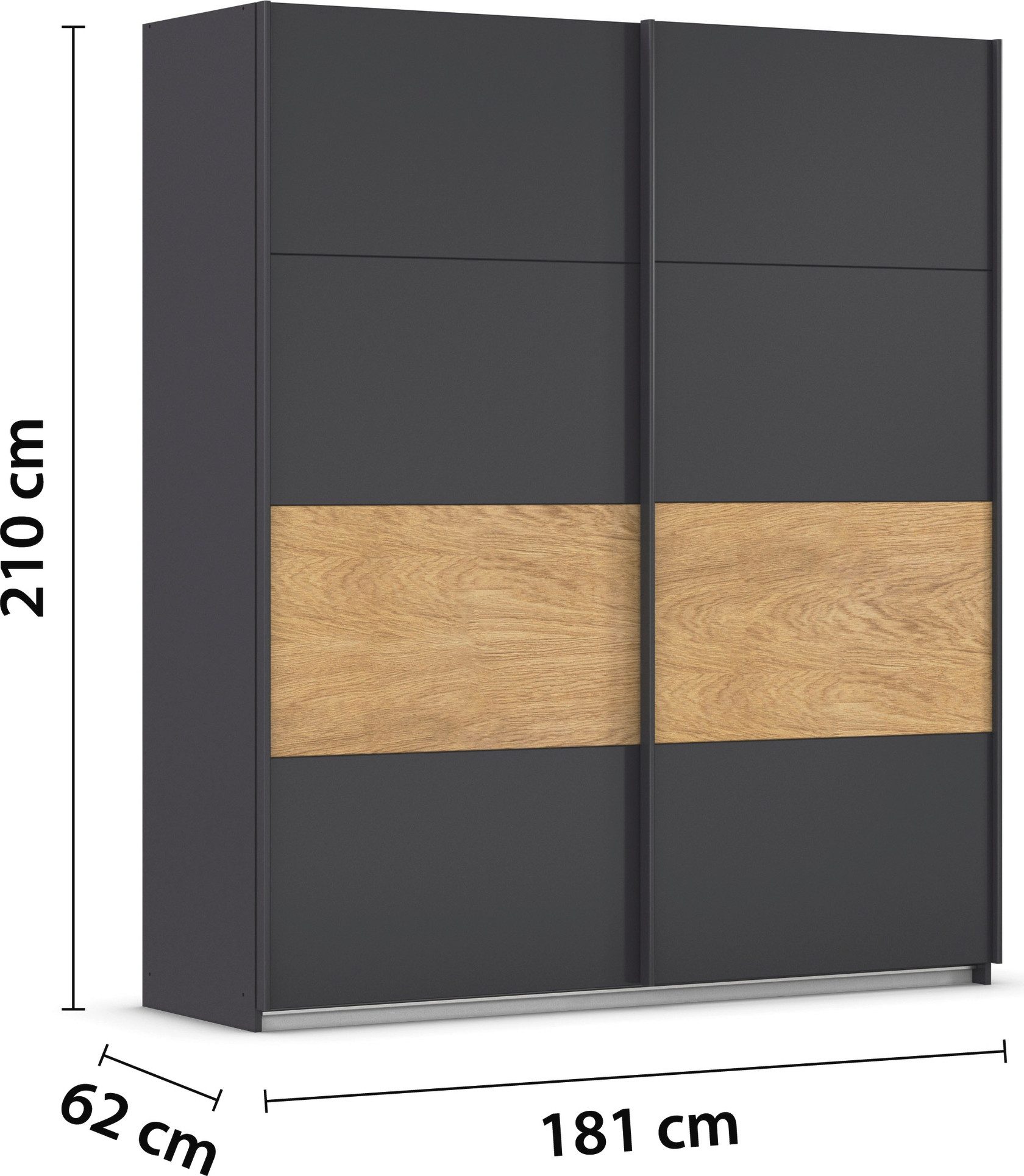 rauch Schuifdeurkast Kledingkast Kast Garderobe Slaapkamerkast MALVA Buikband afgewerkt in geborsteld eikenfineer MADE IN GERMANY