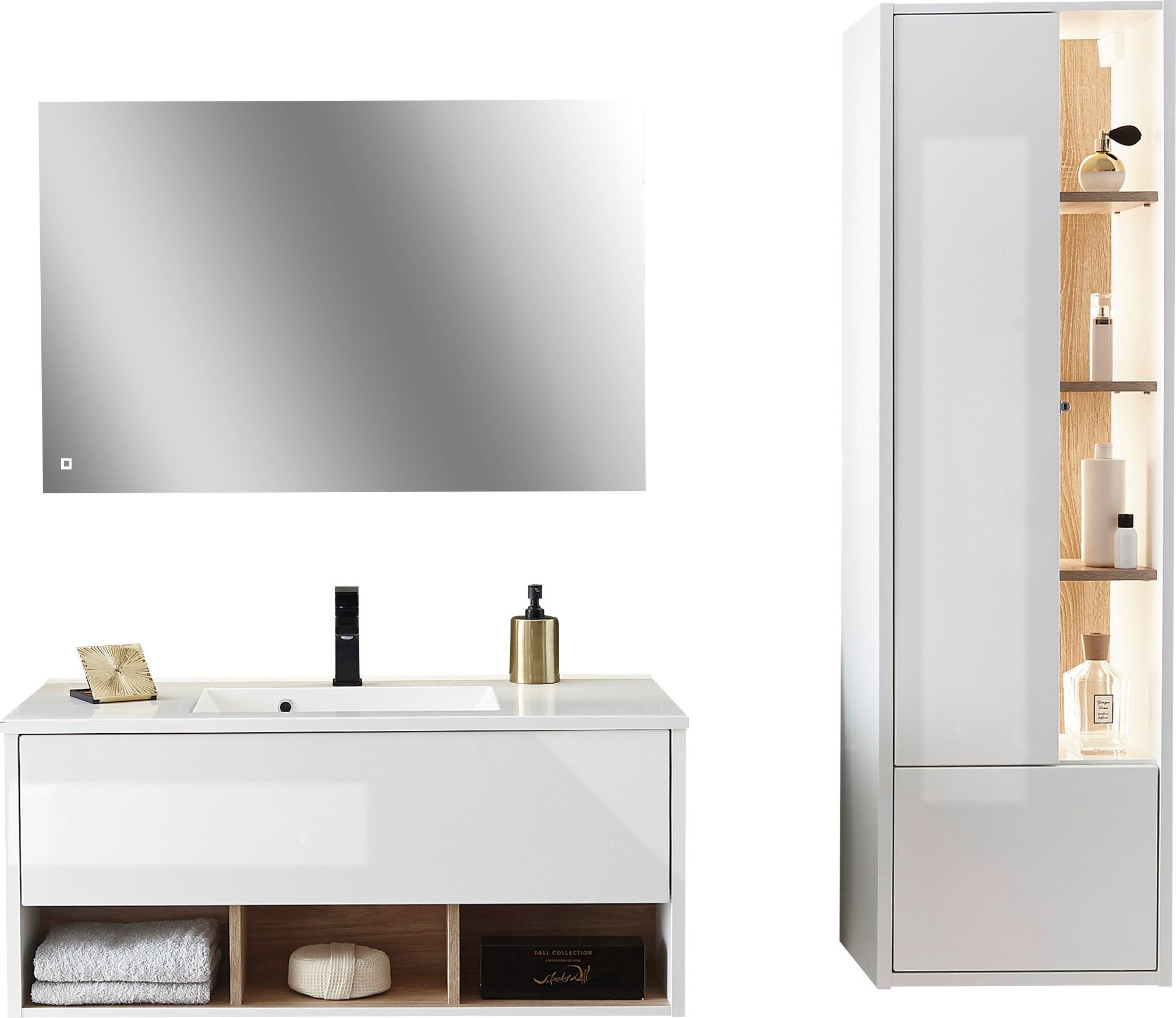 Places of Style Badkamerserie Studio Line, bad in modern ontwerp, 3-delig badkamer Kast, wastafel en spiegel, in twee kleuren beschikbaar, opbergruimte (3-delig)