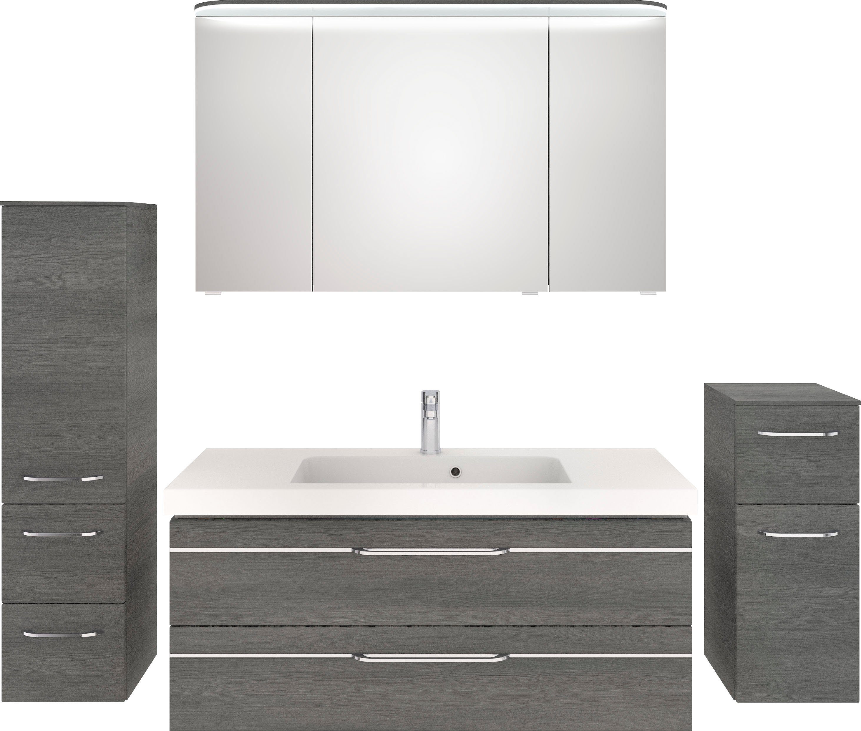 Saphir Badkamerserie Balto sprint 4-delig, mineraalmarmeren wastafel met led-spiegelkast (5-delig) badmeubelsets grijs