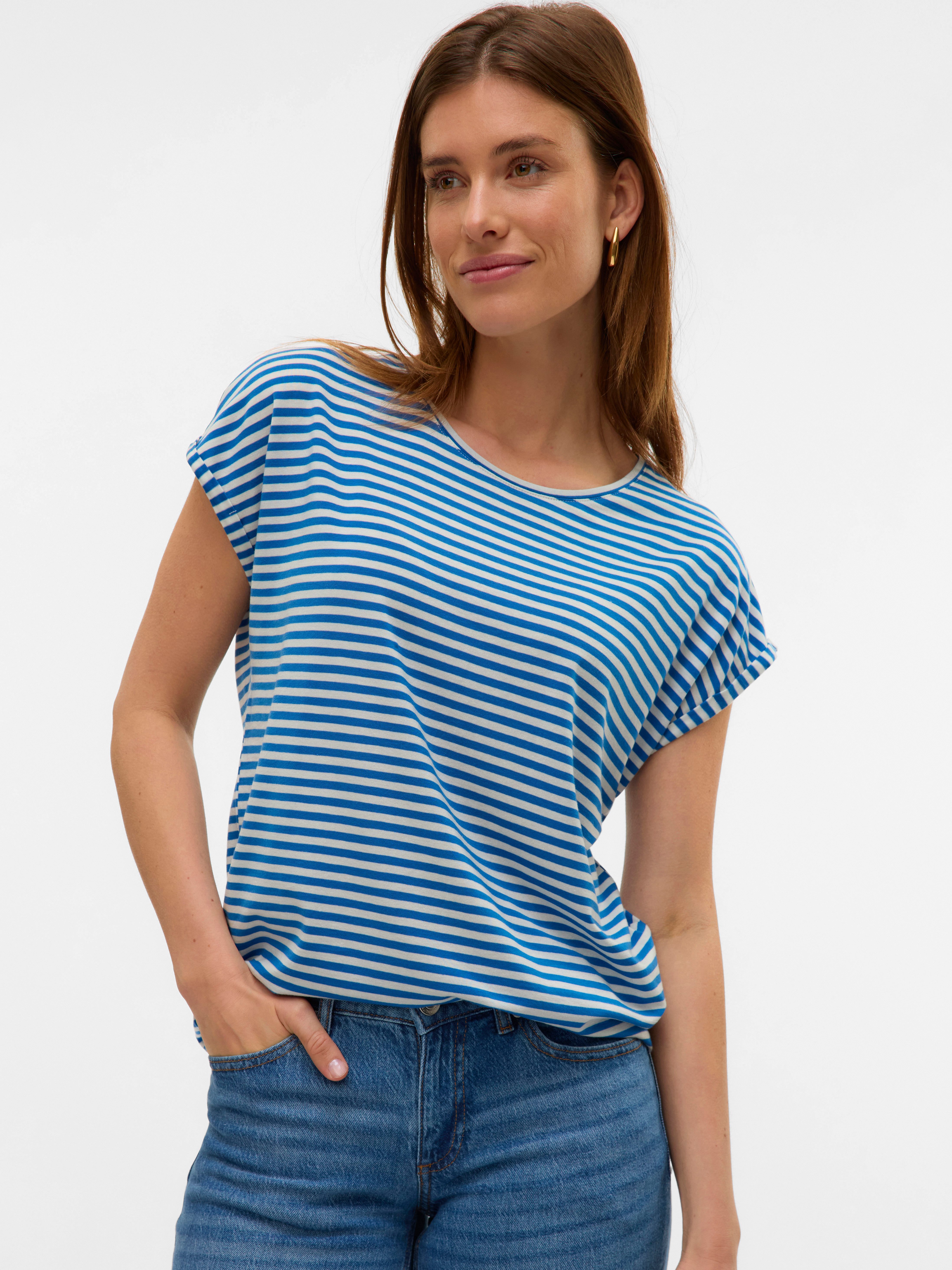 Vero Moda Shirt met ronde hals VMAVA PLAIN SS TOP STRIPE GA JRS NOOS