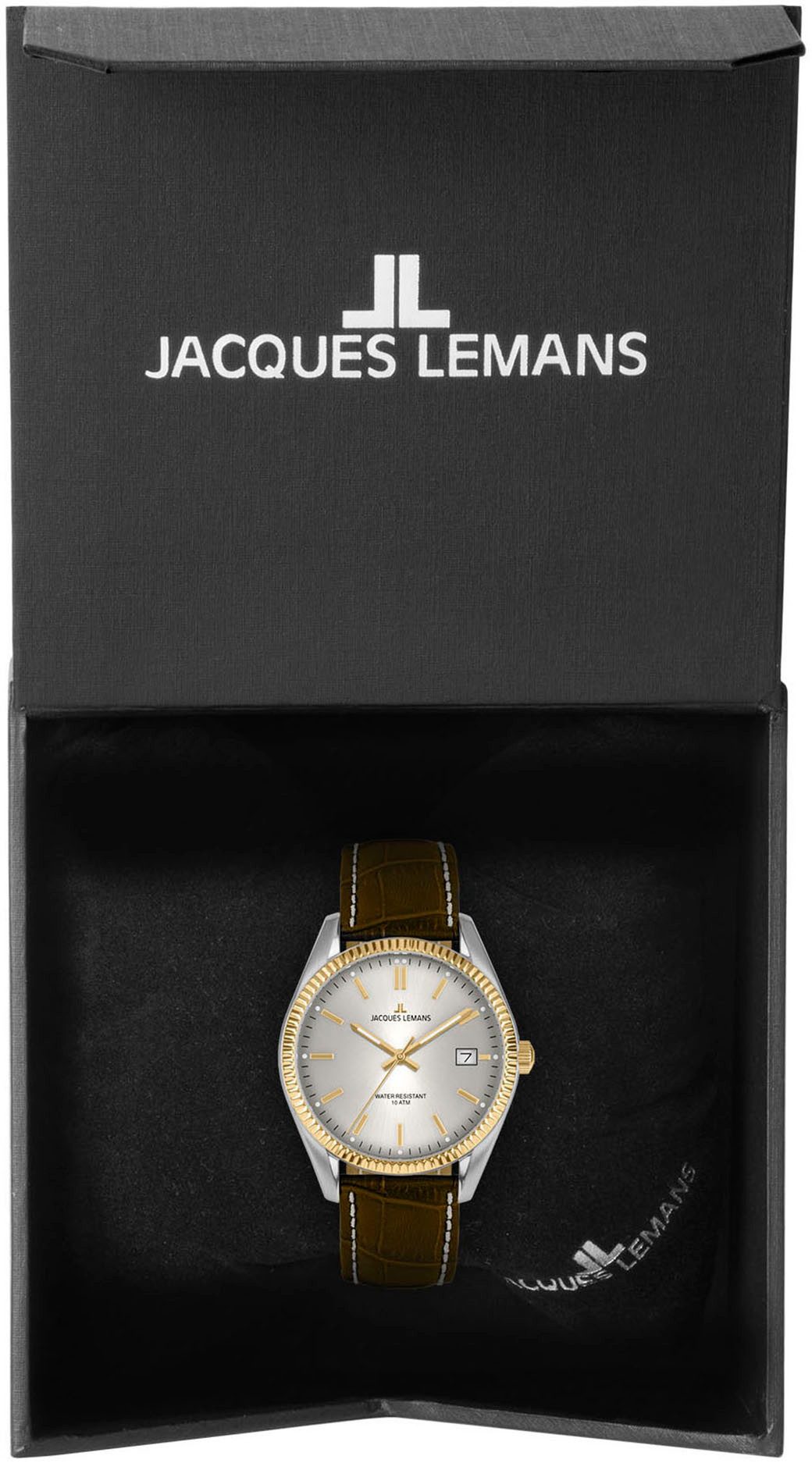 Jacques Lemans Kwartshorloge Polshorloge, dameshorloge, analoog, datum, leren armband