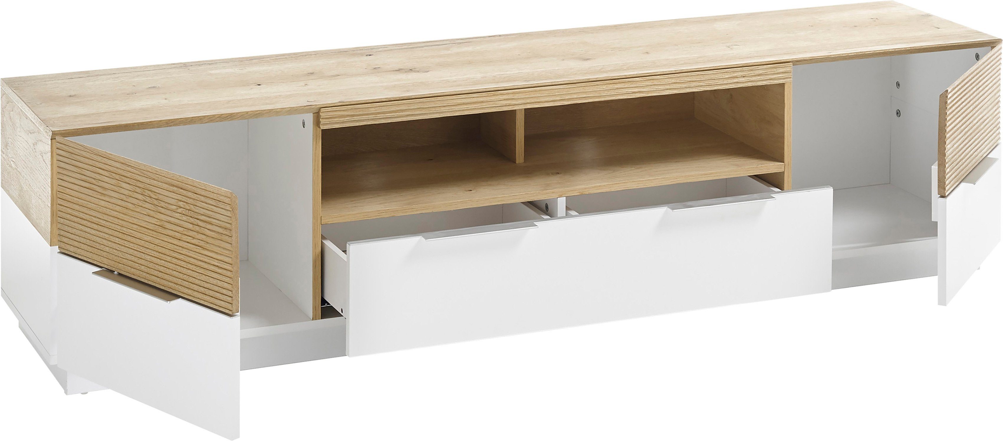 MCA furniture Tv-meubel Dubai voor tv's tot 84 inch geschikt, matwit met garnering lowboards wit